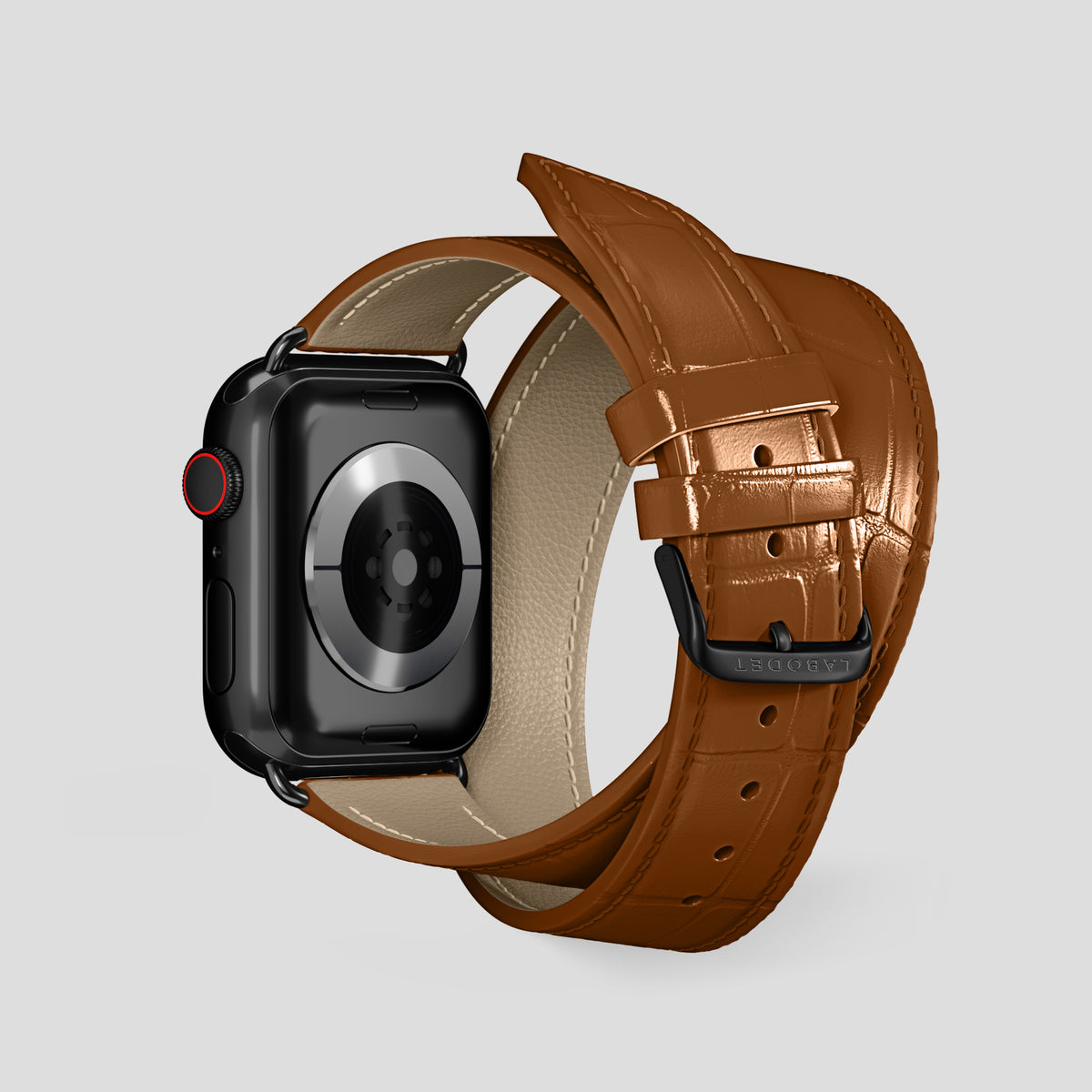 Honey Double Strap For Apple Watch 46mm In Alligator with Black Metal -2 | Honey-Black
