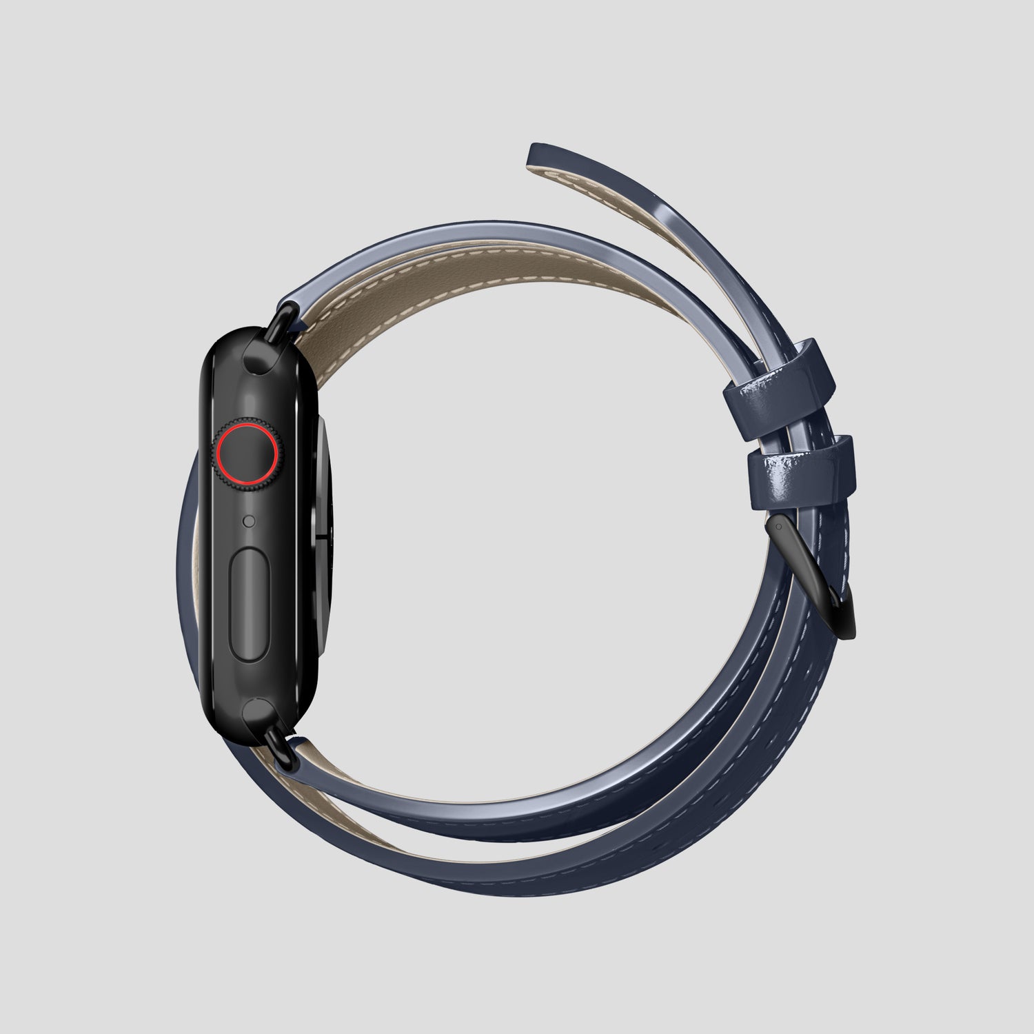 Double Strap For Apple Watch Navy-Blue In Alligator with Black Metal -4 | Navy-Blue-Black