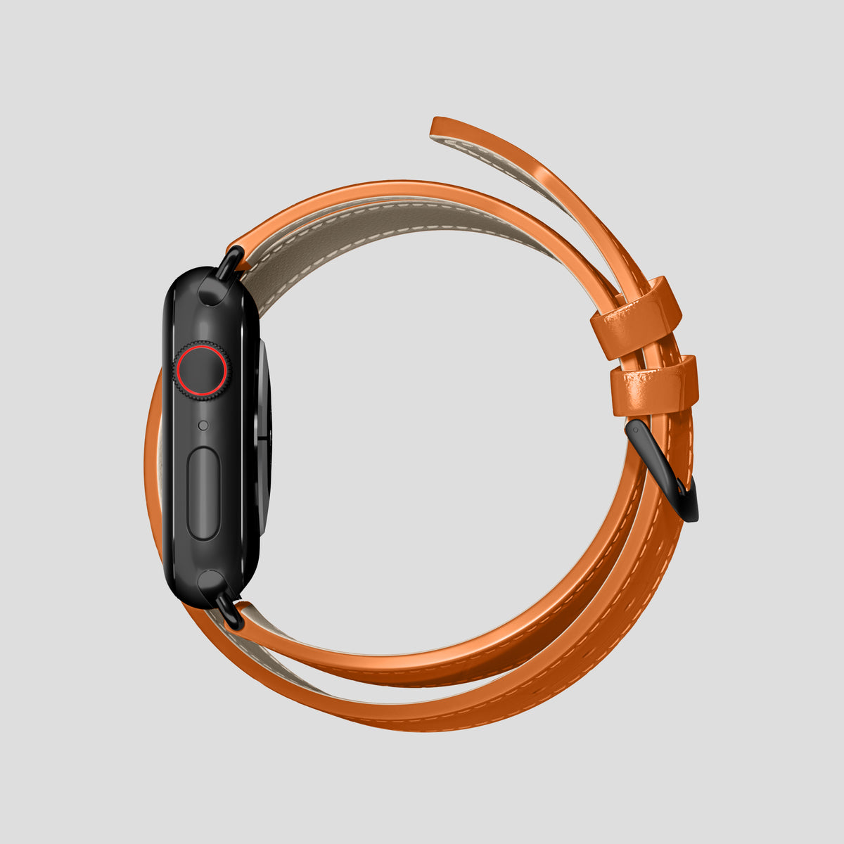 Orange Double Strap For Apple Watch 46mm In Alligator with Black Metal -4 | Orange-Black