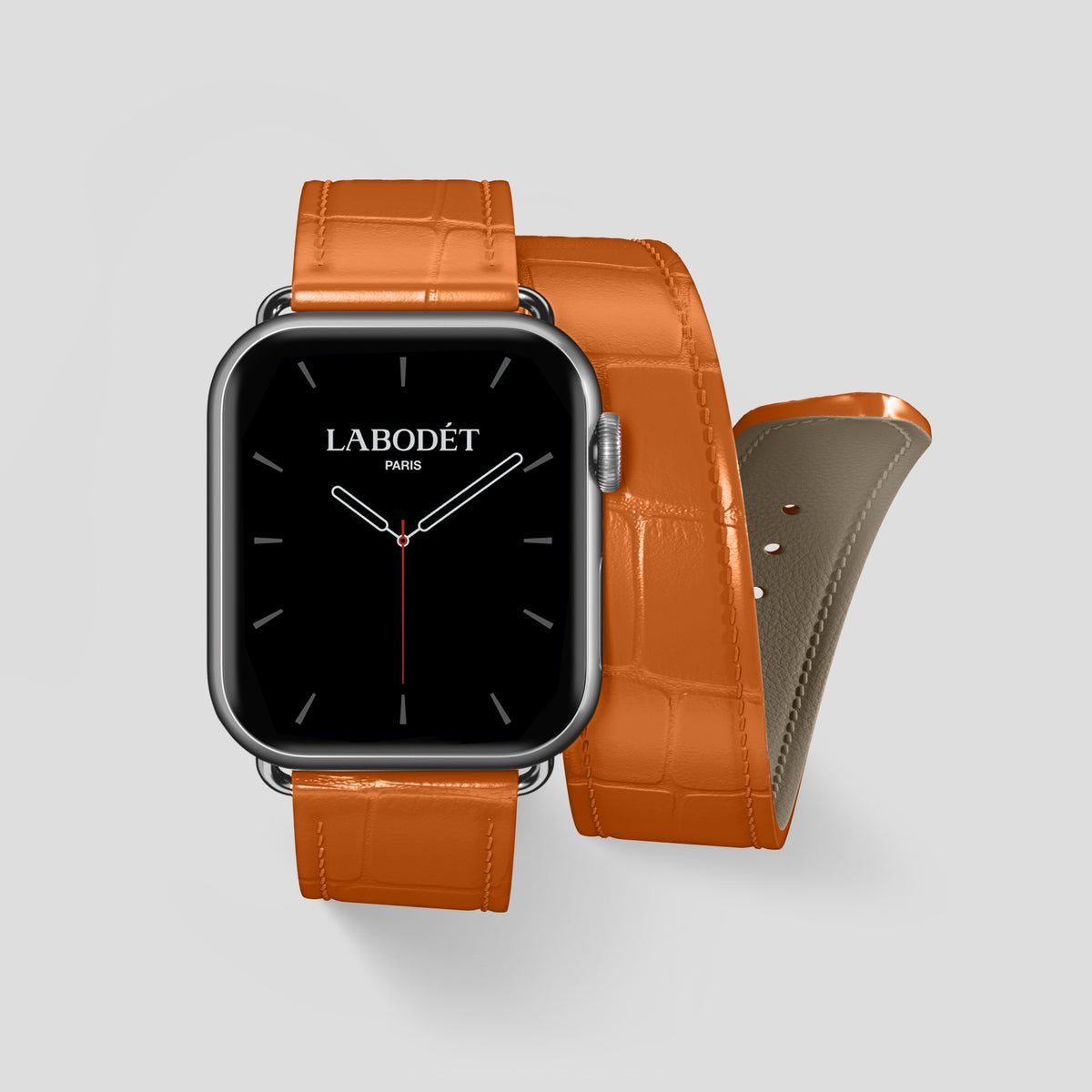 Orange Double Strap For Apple Watch 46mm In Alligator with Steel Metal -1 | Orange-Steel
