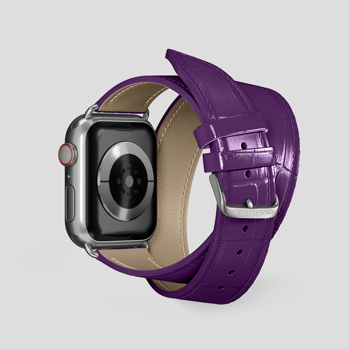 Purple Double Strap For Apple Watch 46mm In Alligator with Steel Metal -2 | Purple-Steel