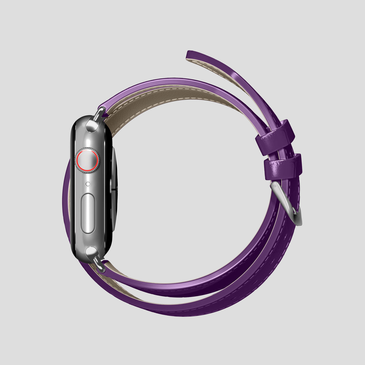 Purple Double Strap For Apple Watch 46mm In Alligator with Steel Metal -4 | Purple-Steel