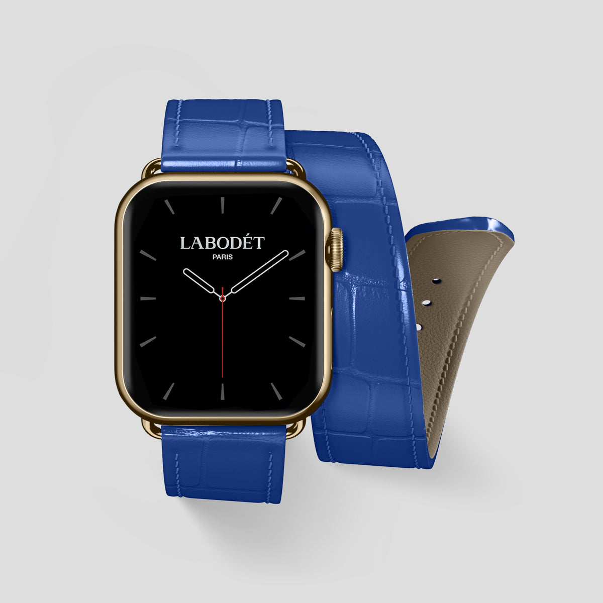 Royal Blue Double Strap For Apple Watch 46mm In Alligator with Gold Metal -1 | Royal-Blue-Gold