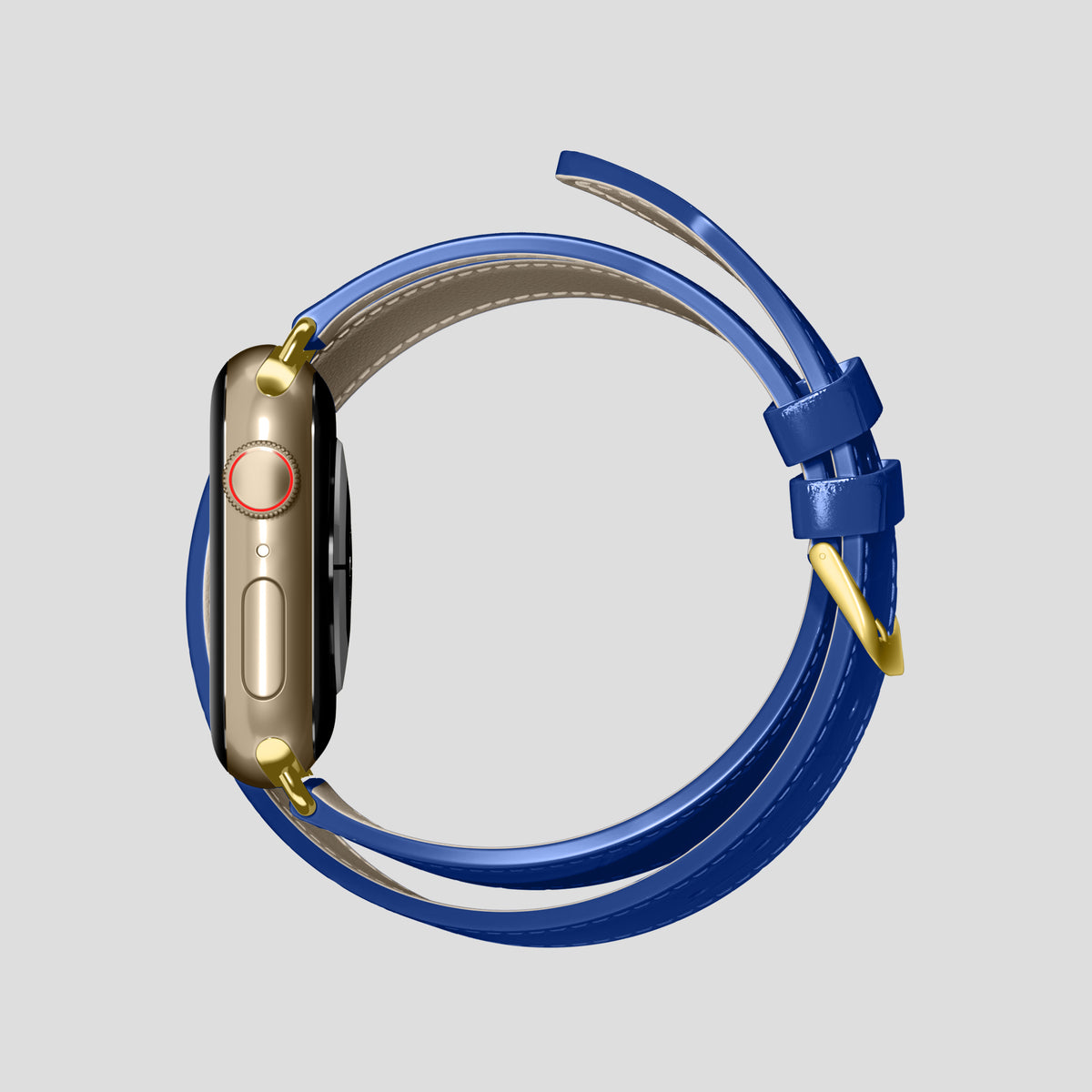 Royal Blue Double Strap For Apple Watch 46mm In Alligator with Gold Metal -4 | Royal-Blue-Gold