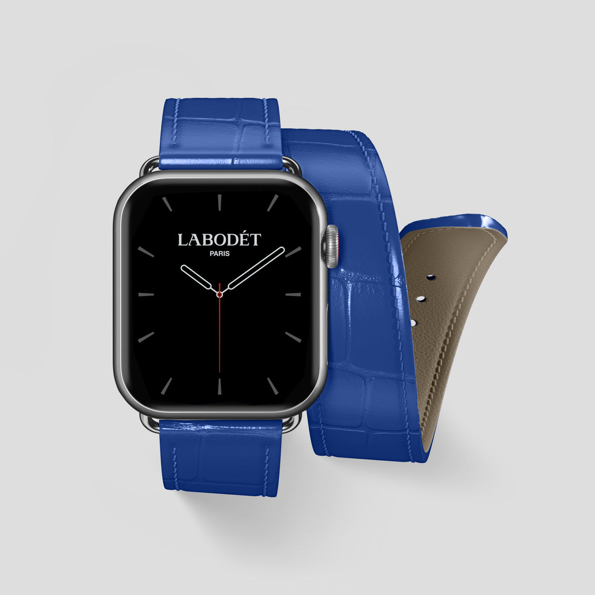 Royal Blue Double Strap For Apple Watch 46mm In Alligator with Steel Metal -1 | Royal-Blue-Steel