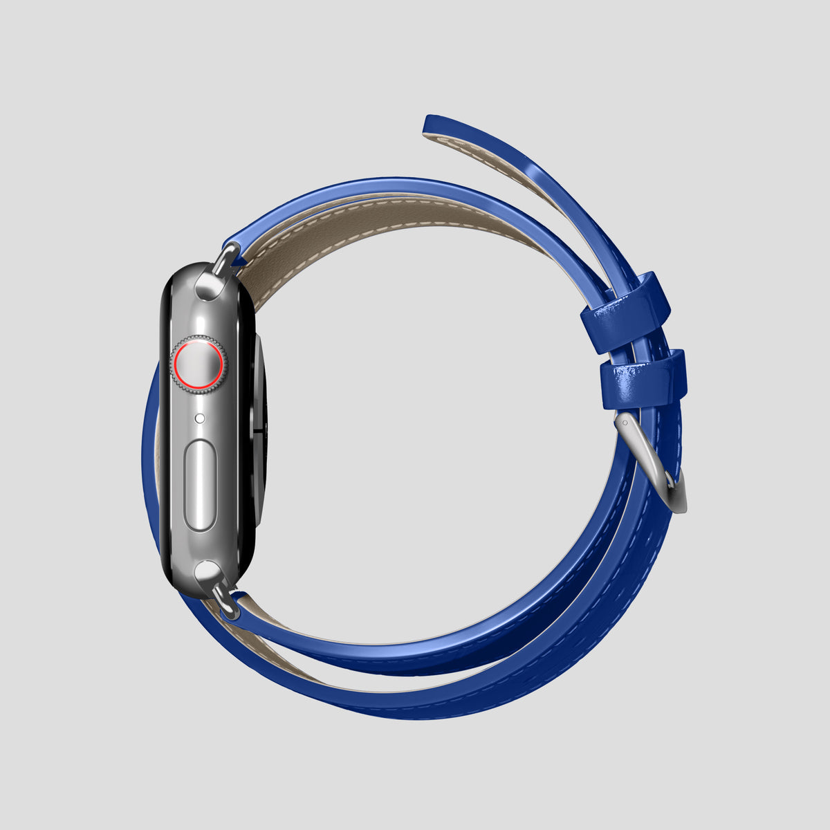 Royal Blue Double Strap For Apple Watch 46mm In Alligator with Steel Metal -4 | Royal-Blue-Steel
