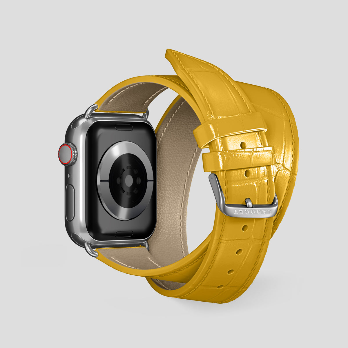 Yellow Double Strap For Apple Watch 46mm In Alligator with Steel Metal -2 | Yellow-Steel
