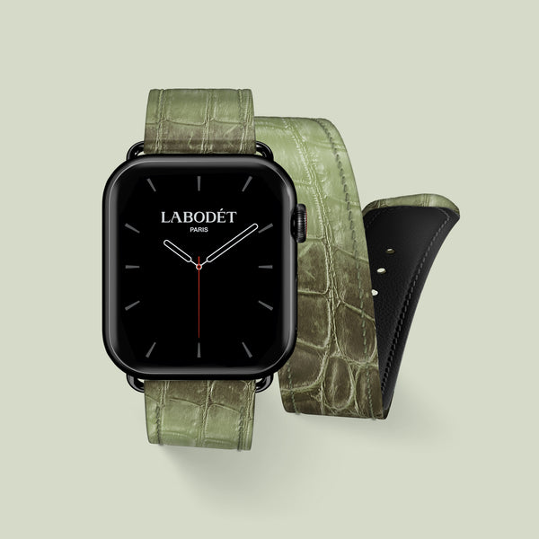 Double Strap Celadon Green For Apple Watch 46mm In Himalayan Crocodile