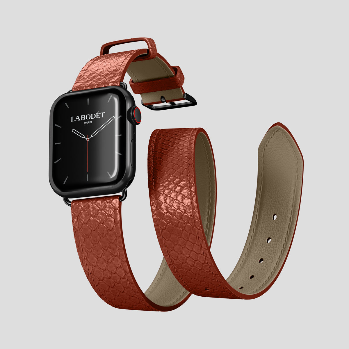 Medium-Brown Apple Watch 46mm Double Strap In Python with Black Metal -3 | Medium-Brown-Black
