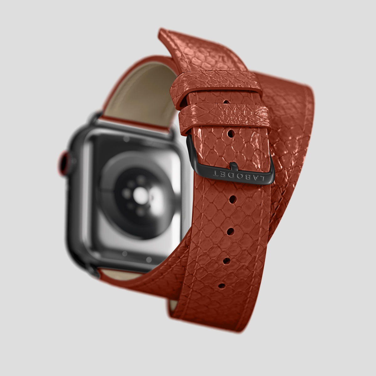 Medium-Brown Apple Watch 46mm Double Strap In Python with Black Metal -5 | Medium-Brown-Black