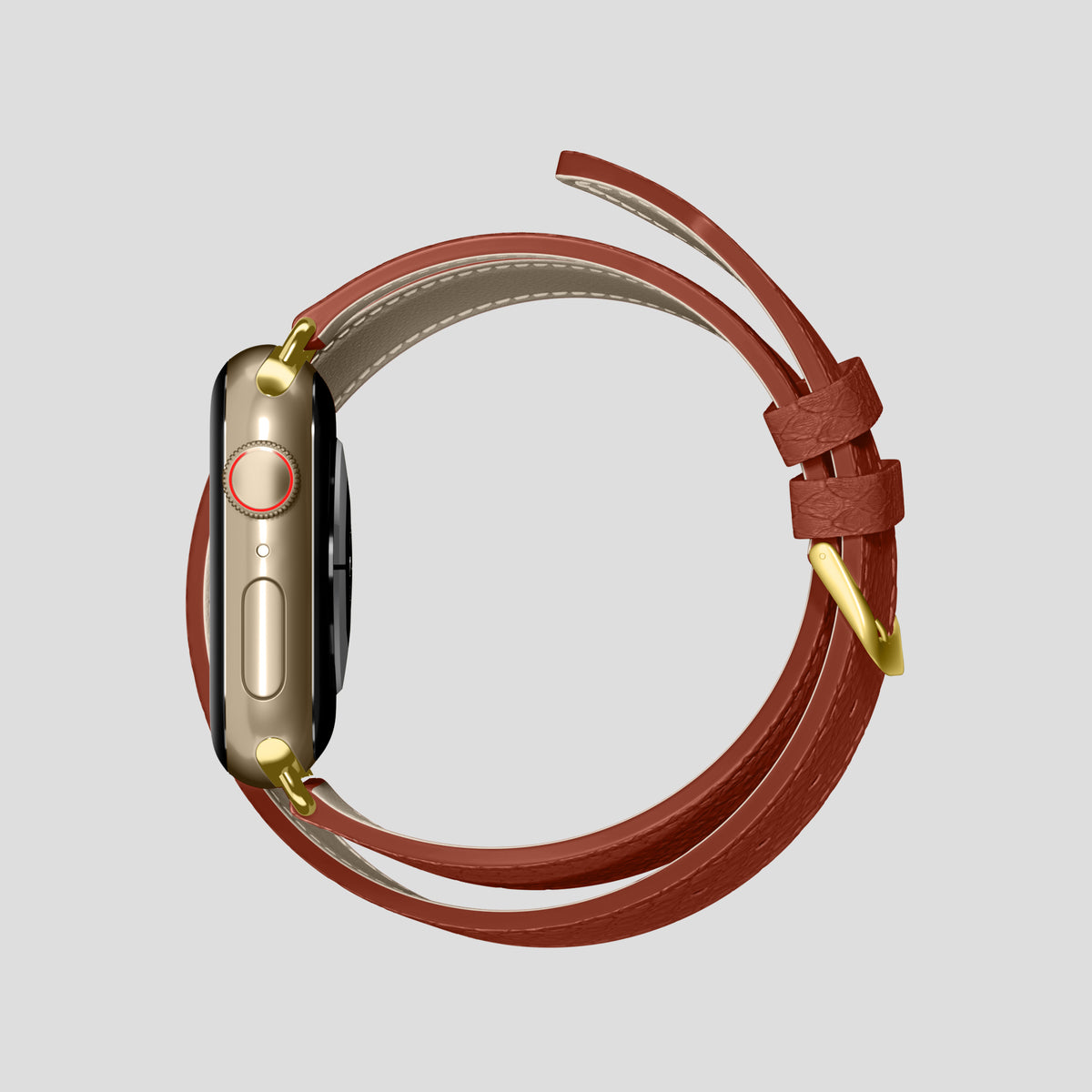 Medium-Brown Apple Watch 46mm Double Strap In Python with Gold Metal -4 | Medium-Brown-Gold