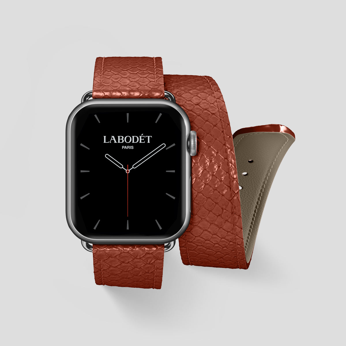 Medium-Brown Apple Watch 46mm Double Strap In Python with Steel Metal -1 | Medium-Brown-Steel