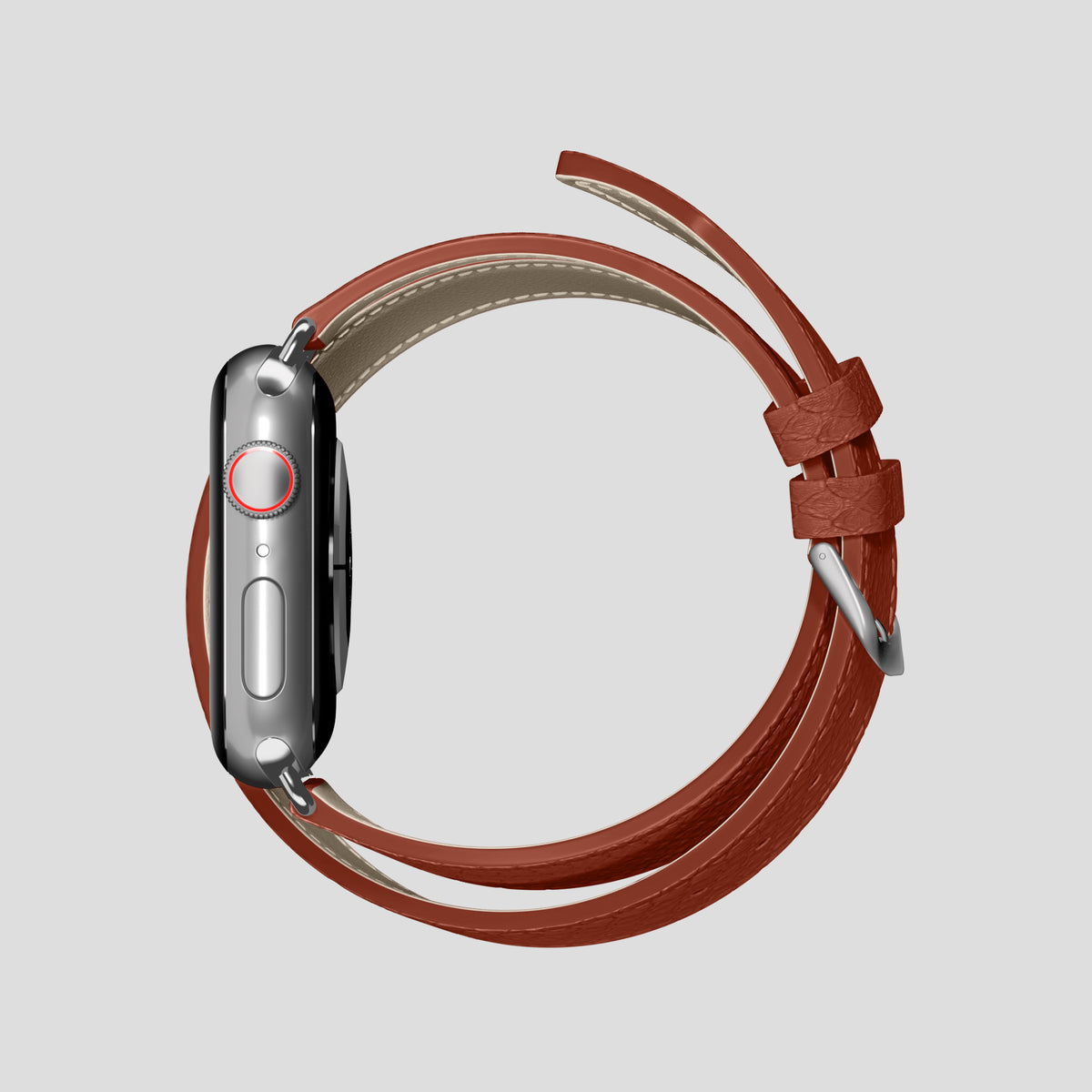 Medium-Brown Apple Watch 46mm Double Strap In Python with Steel Metal -4 | Medium-Brown-Steel