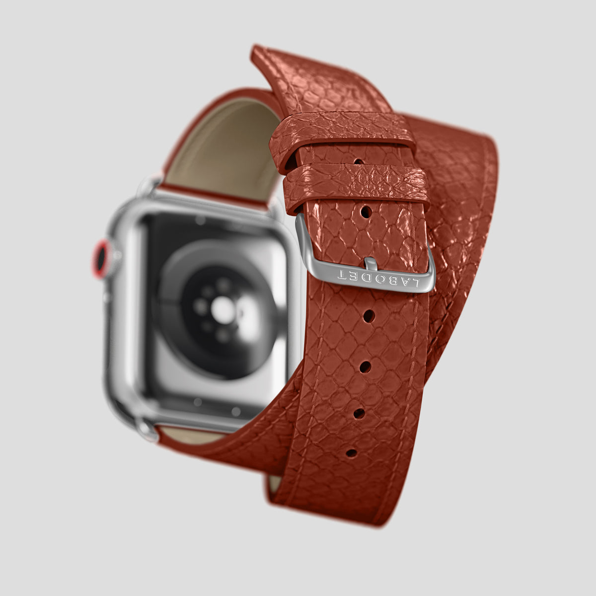 Medium-Brown Apple Watch 46mm Double Strap In Python with Steel Metal -5 | Medium-Brown-Steel