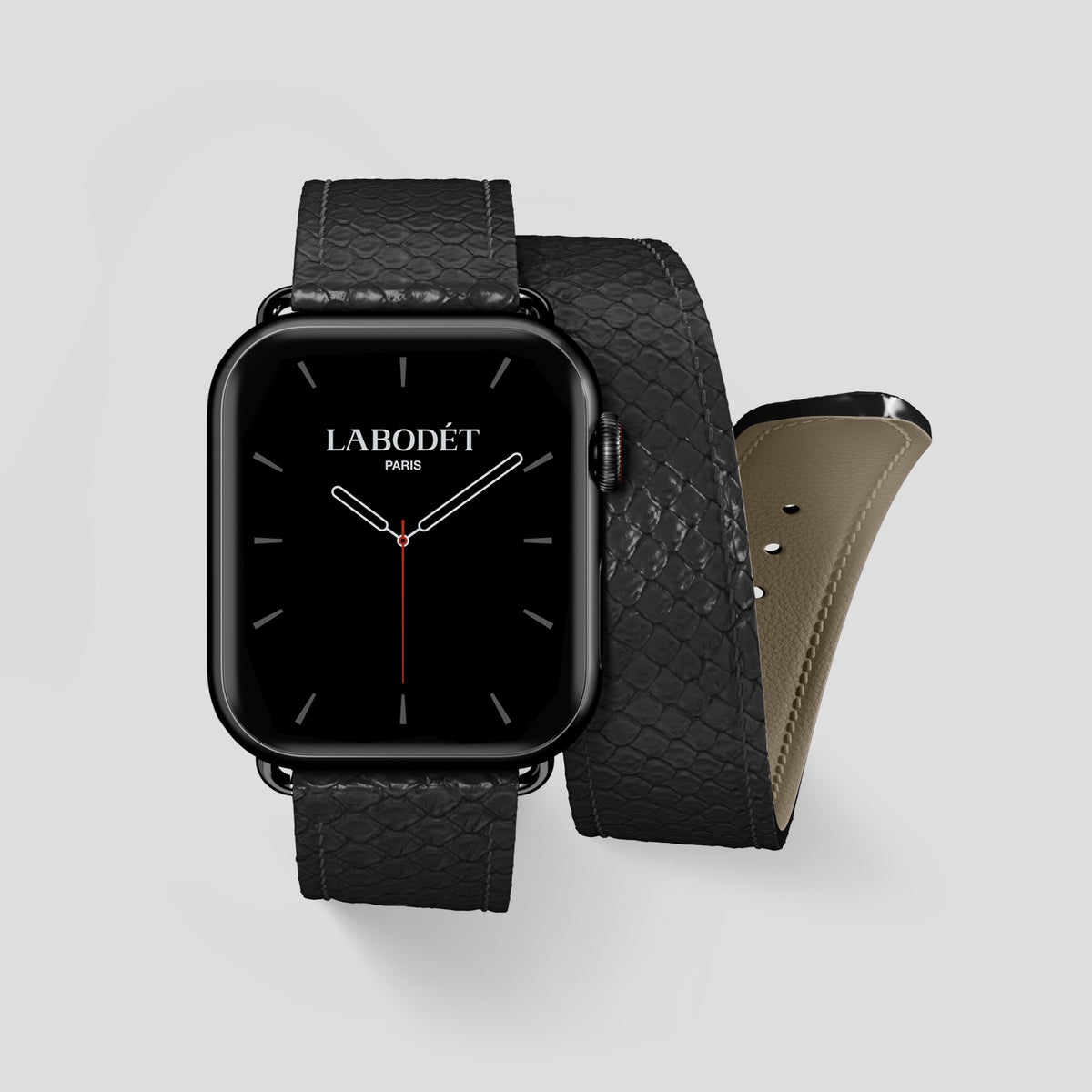 Black Apple Watch 46mm Double Strap In Python with Black Metal -1 | Black-Black