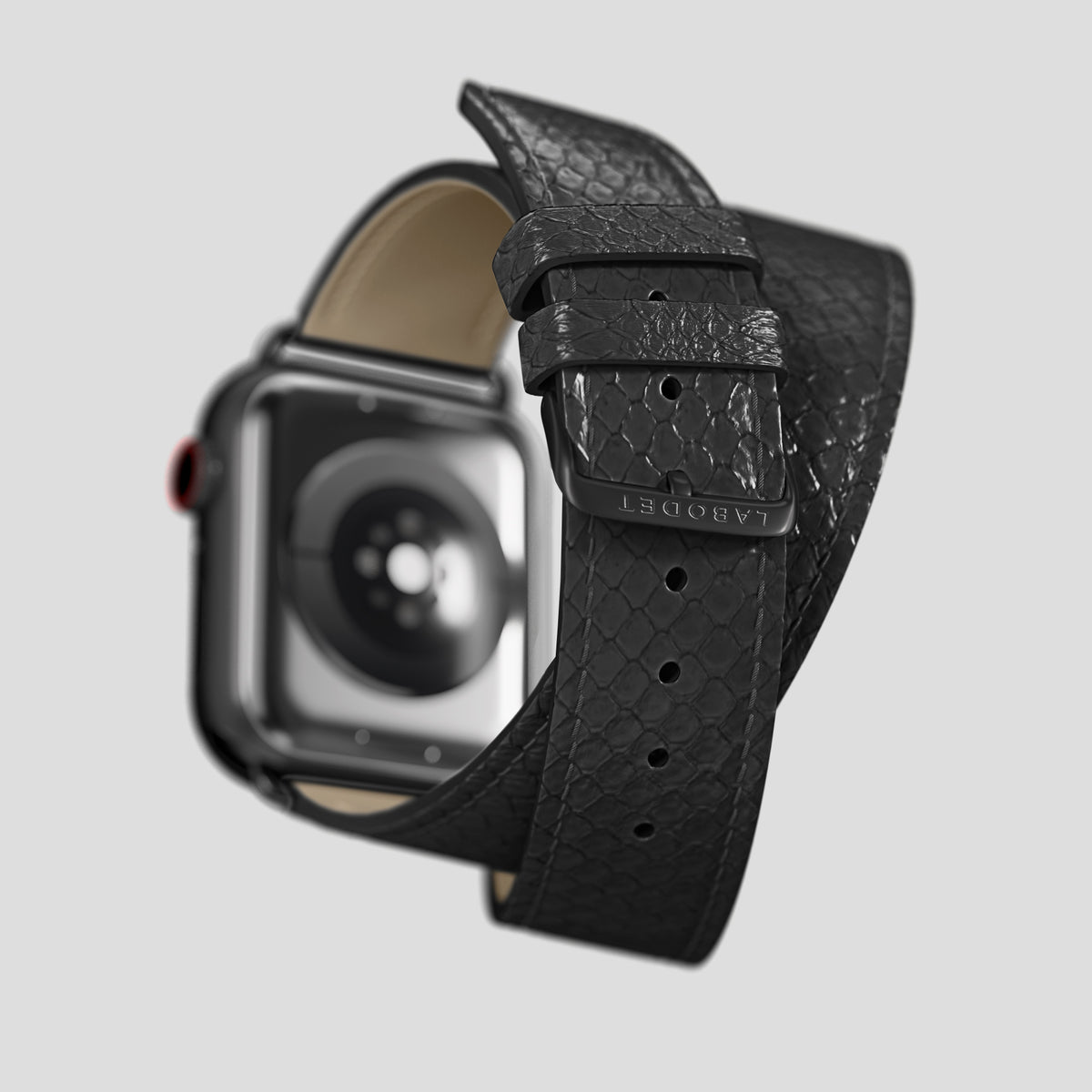 Black Apple Watch 46mm Double Strap In Python with Black Metal -5 | Black-Black