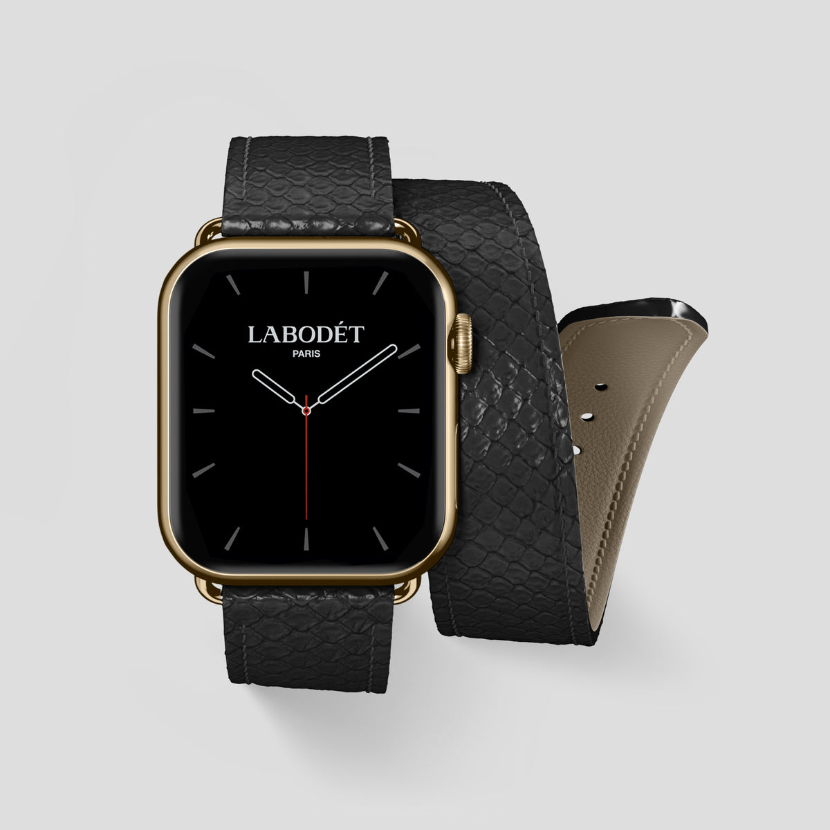 Black Apple Watch 46mm Double Strap In Python with Gold Metal -1 | Black-Gold
