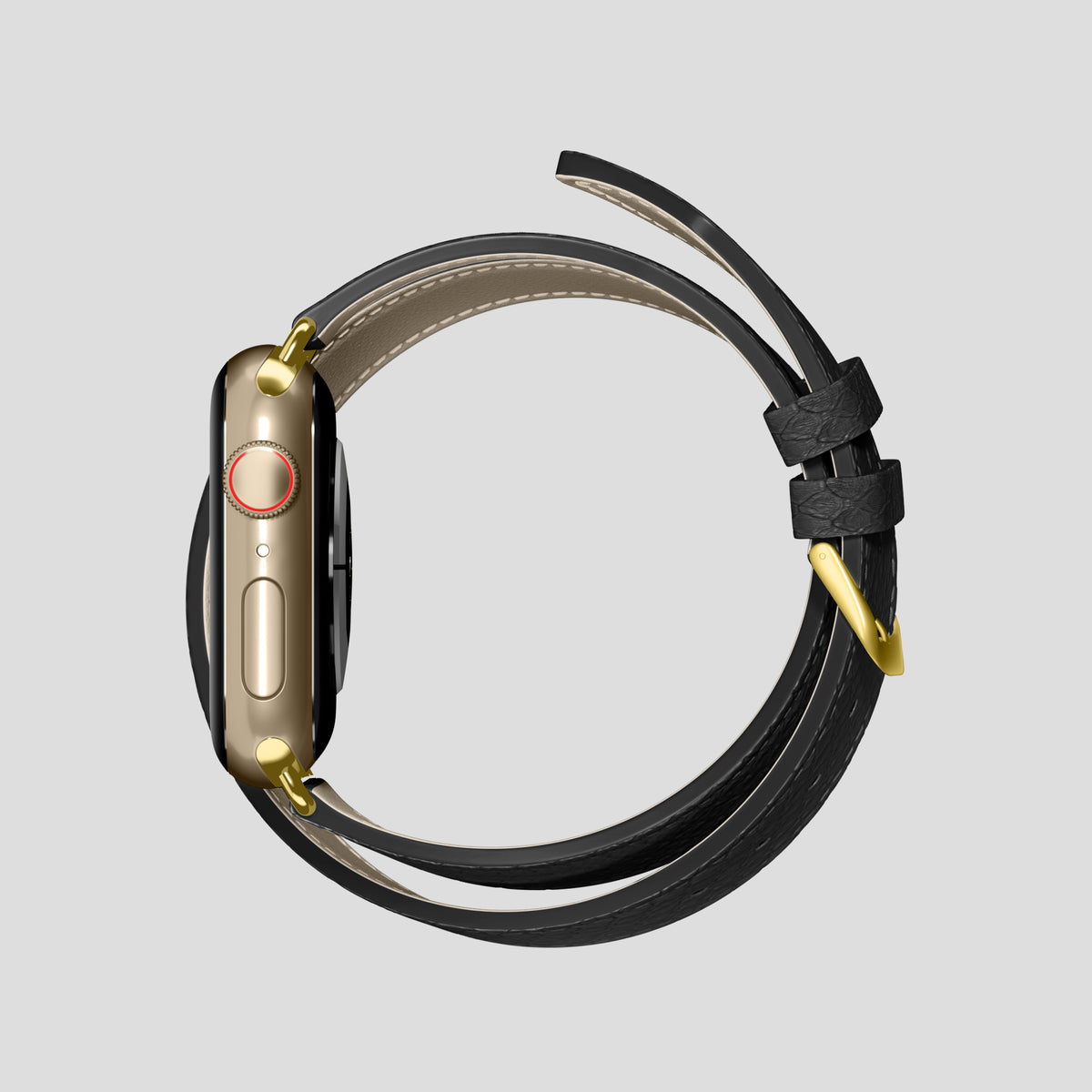 Black Apple Watch 46mm Double Strap In Python with Gold Metal -4 | Black-Gold