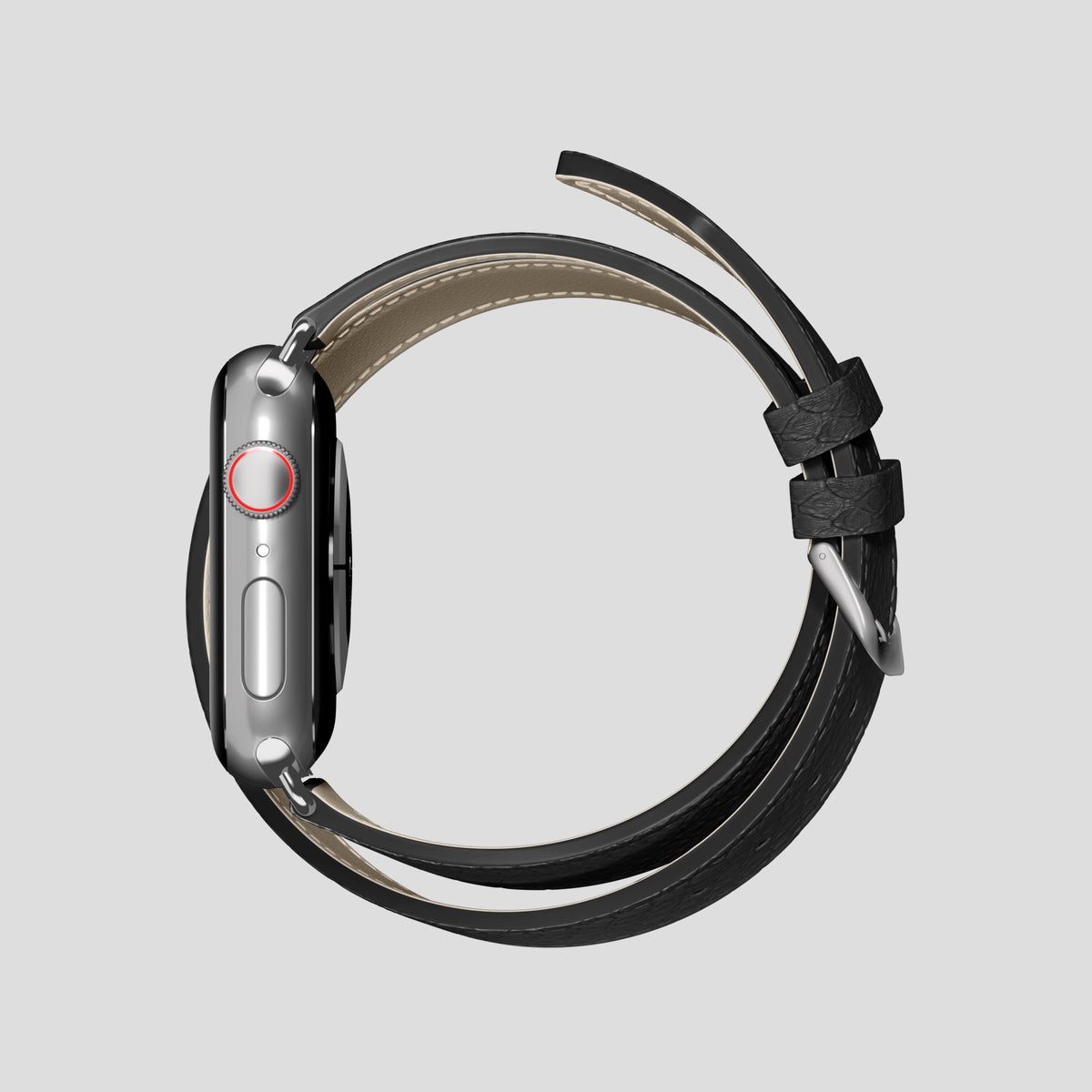 Black Apple Watch 46mm Double Strap In Python with Steel Metal -4 | Black-Steel