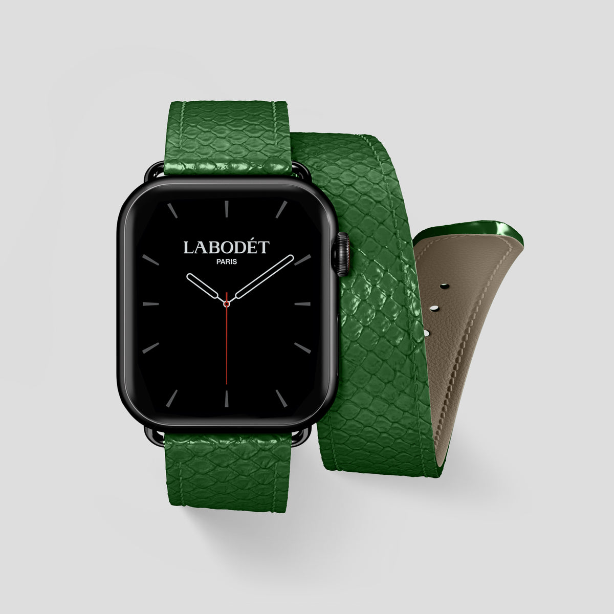 Green Apple Watch 46mm Double Strap In Python with Black Metal -1 | Green-Black
