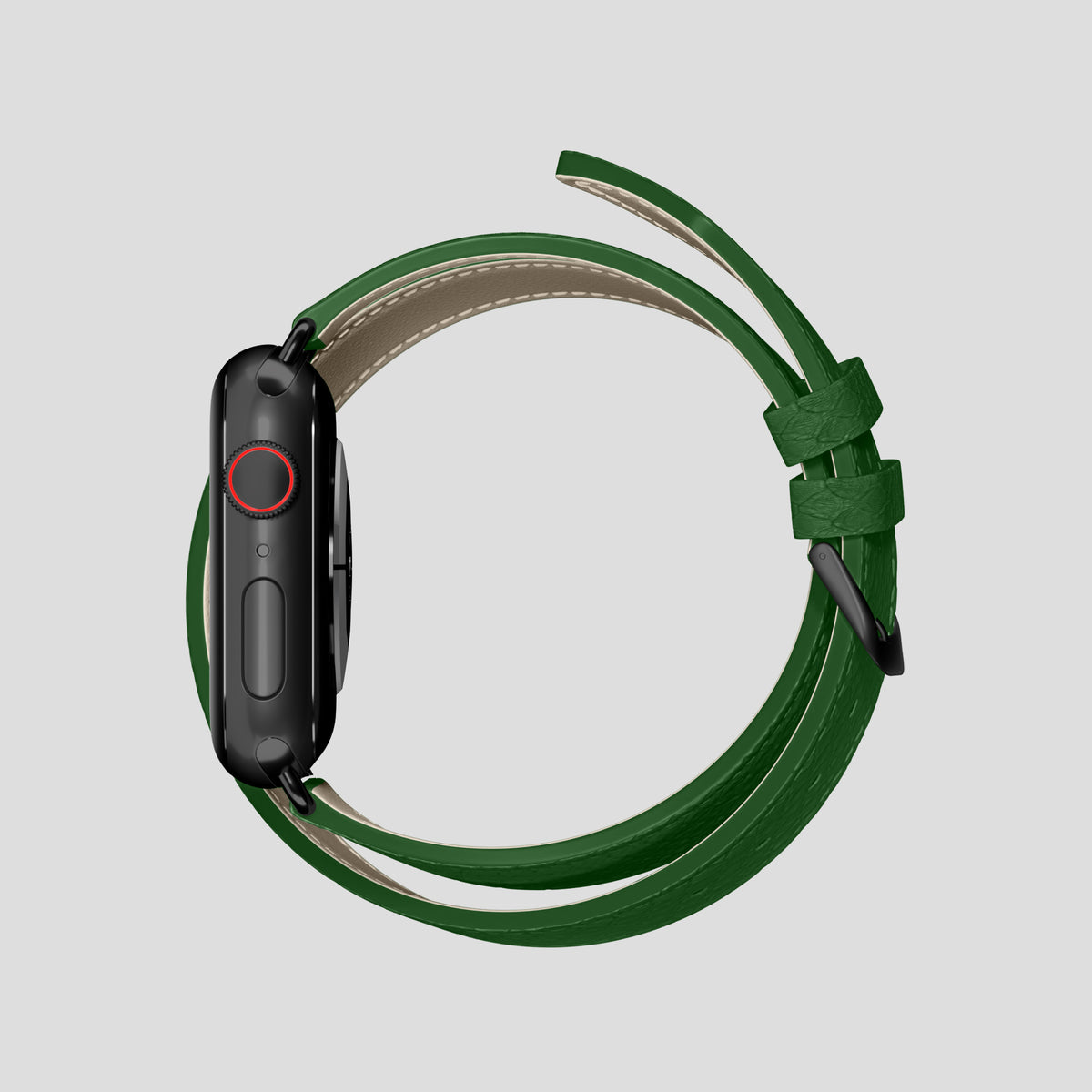 Green Apple Watch 46mm Double Strap In Python with Black Metal -4 | Green-Black