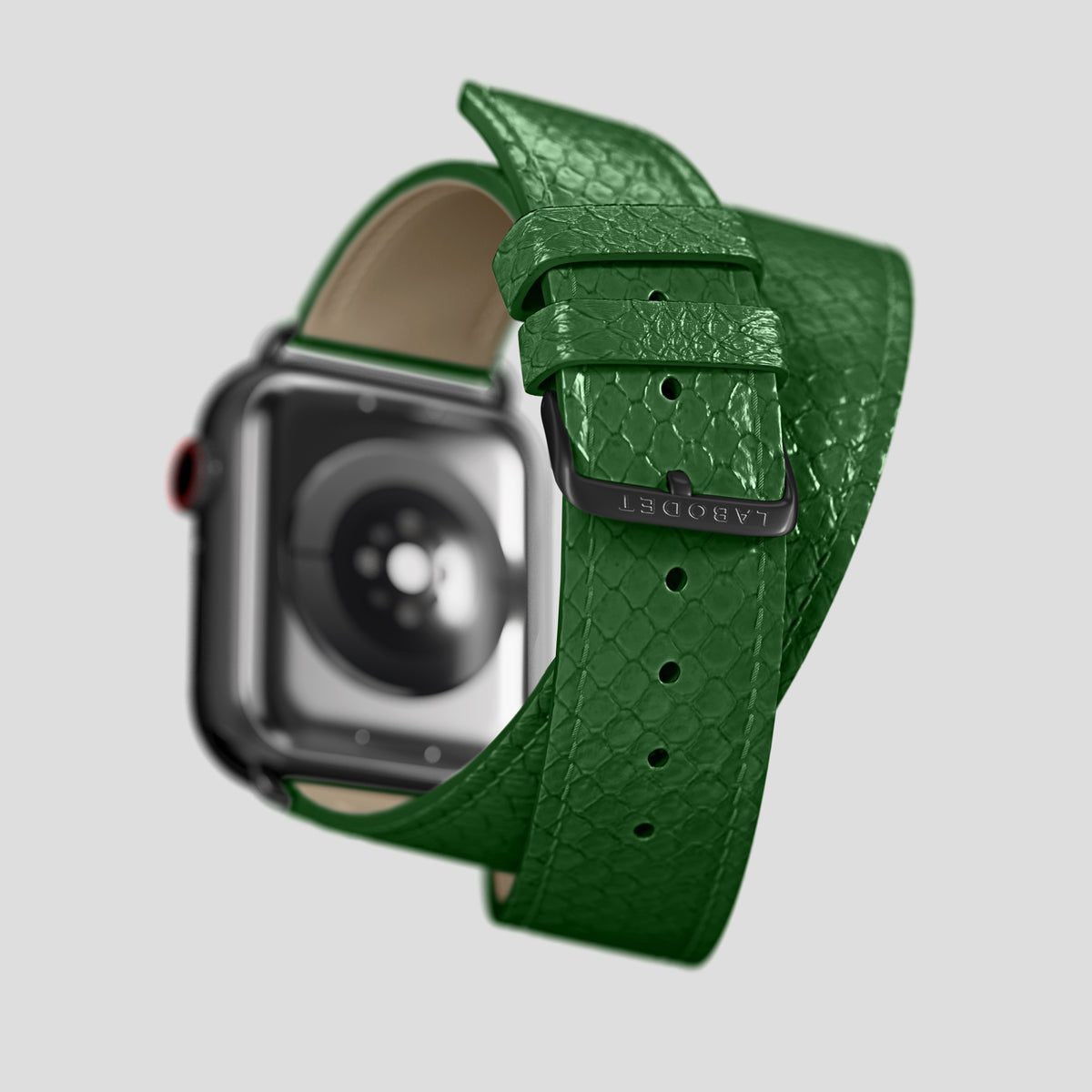 Green Apple Watch 46mm Double Strap In Python with Black Metal -5 | Green-Black