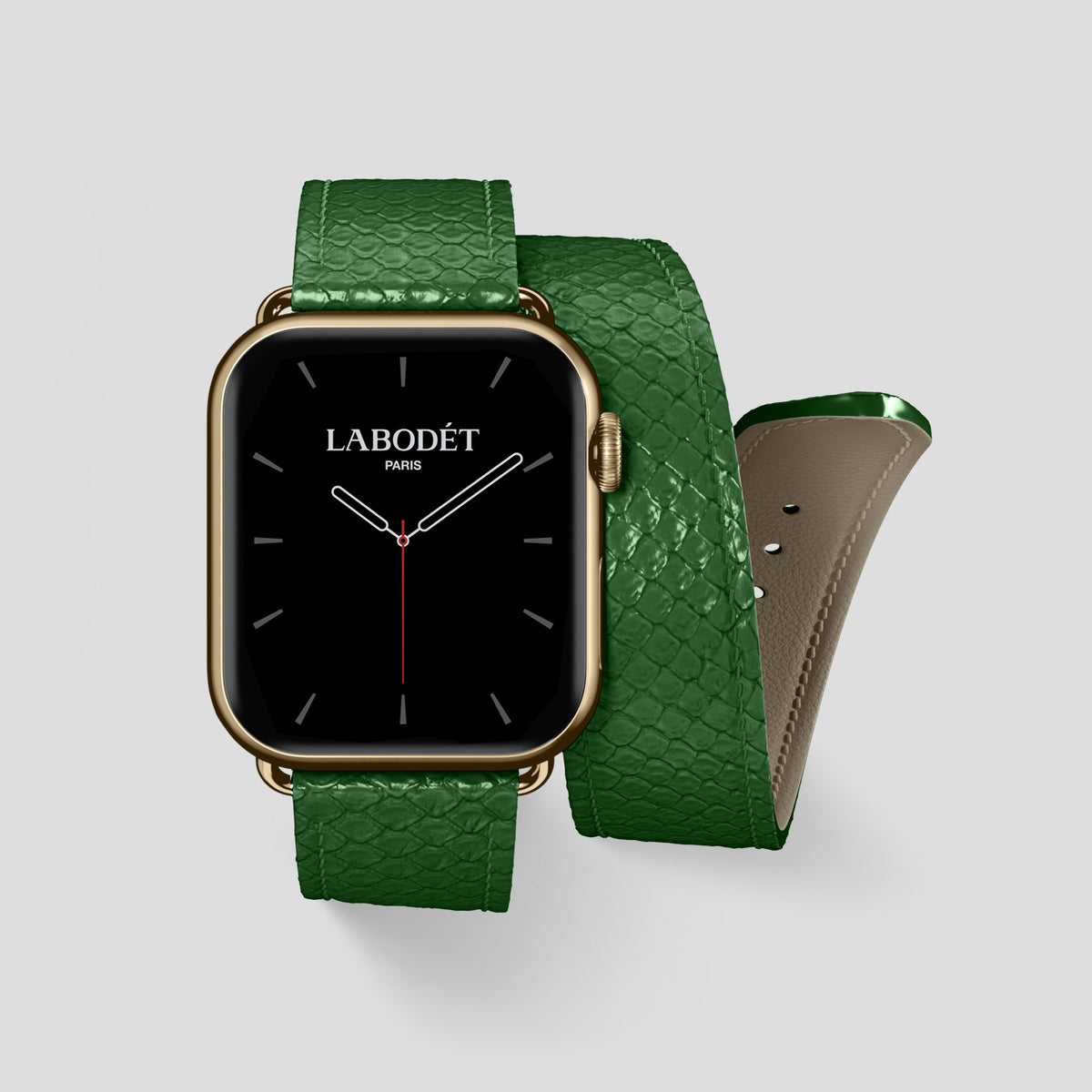 Green Apple Watch 46mm Double Strap In Python with Gold Metal -1 | Green-Gold