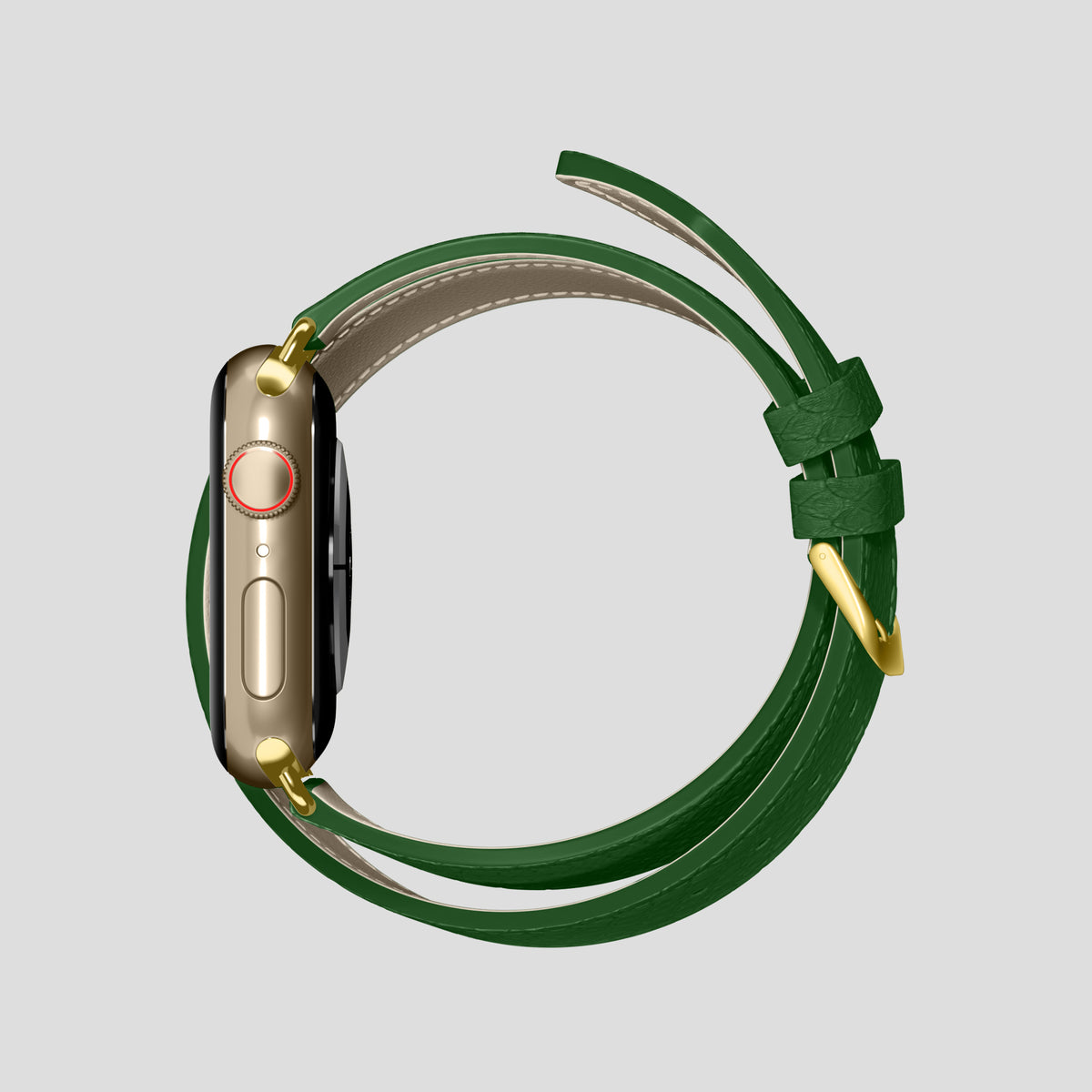 Green Apple Watch 46mm Double Strap In Python with Gold Metal -4 | Green-Gold