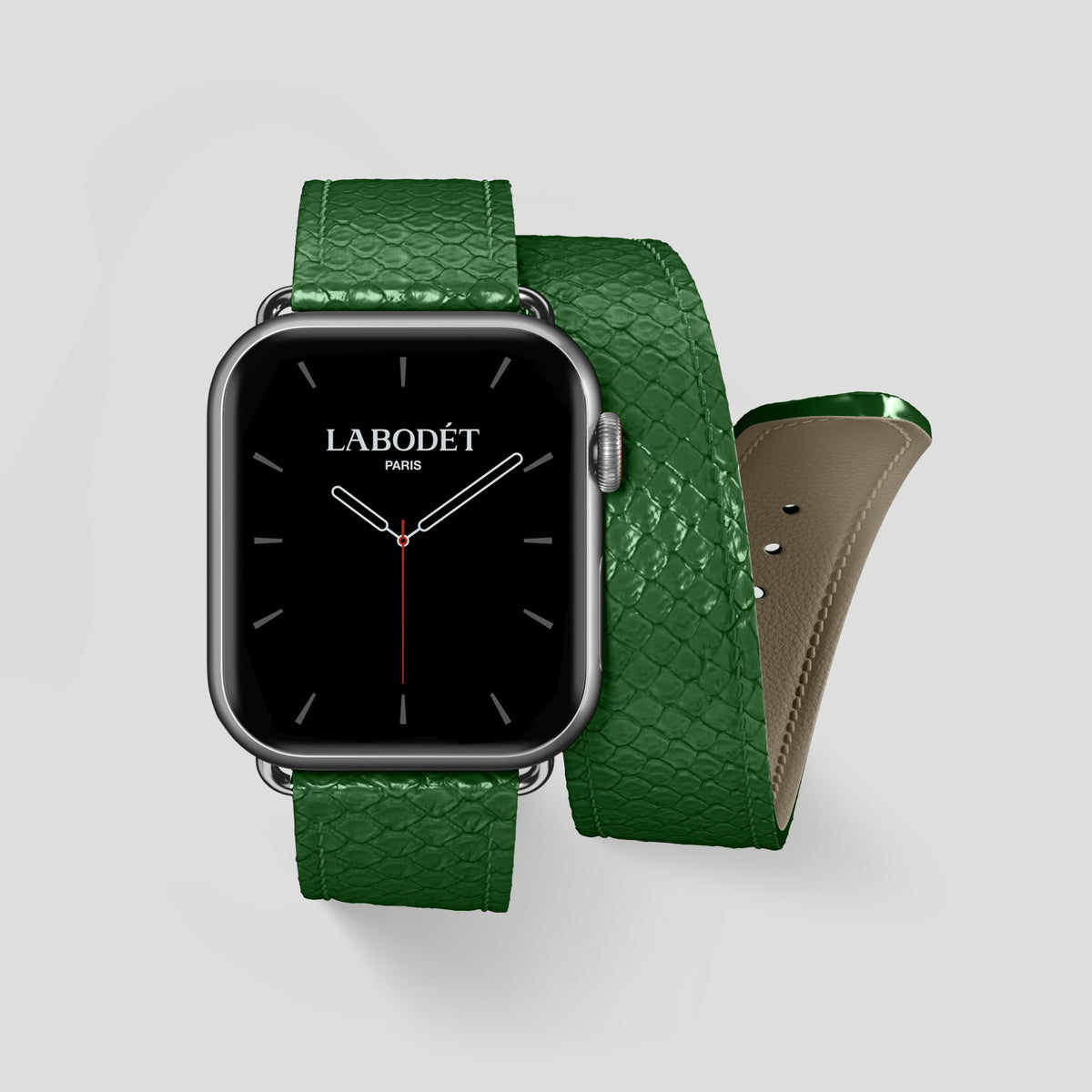 Green Apple Watch 46mm Double Strap In Python with Steel Metal -1 | Green-Steel