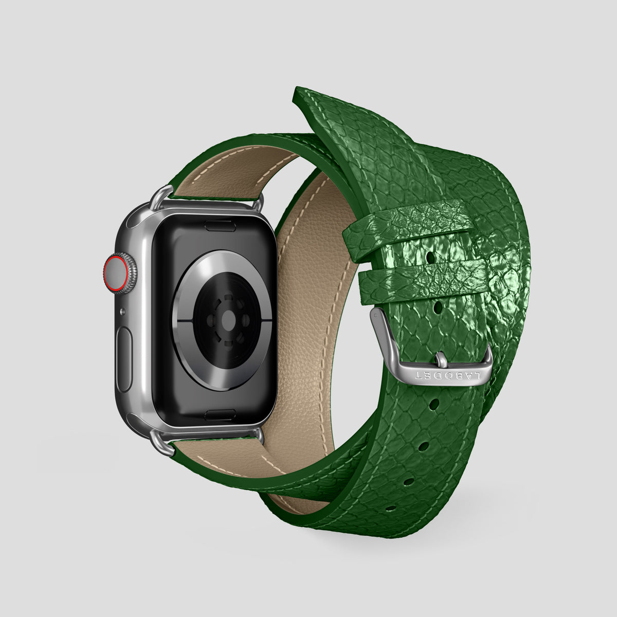 Green Apple Watch 46mm Double Strap In Python with Steel Metal -2 | Green-Steel