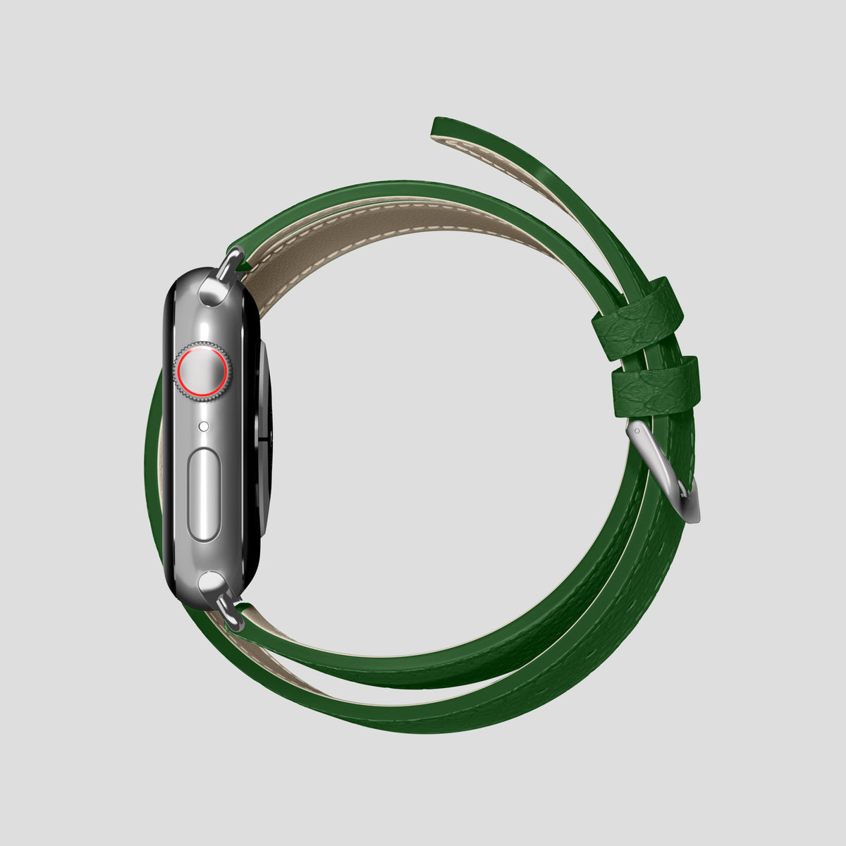 Green Apple Watch 46mm Double Strap In Python with Steel Metal -4 | Green-Steel