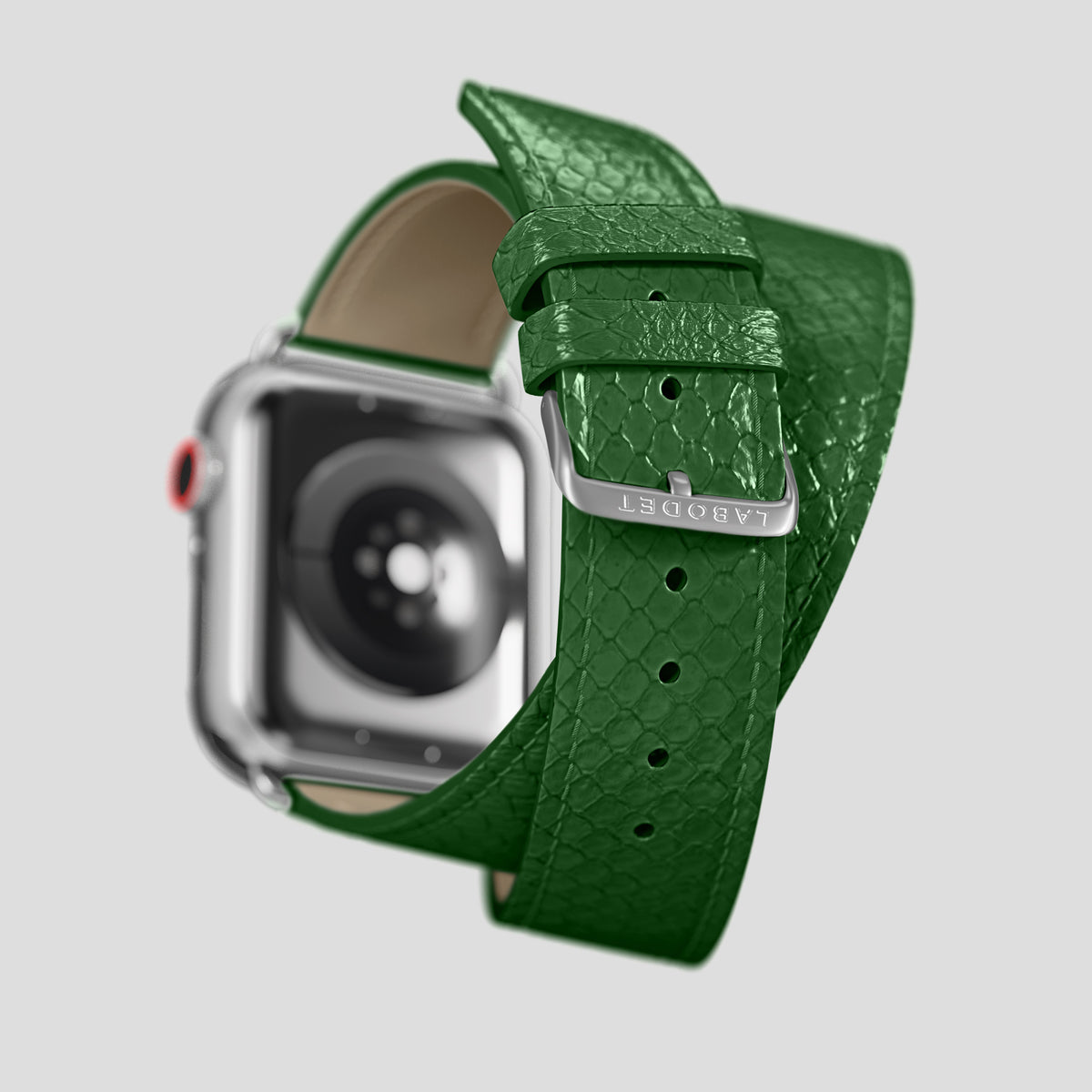 Green Apple Watch 46mm Double Strap In Python with Steel Metal -5 | Green-Steel