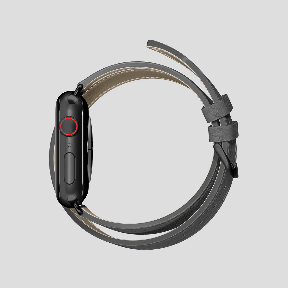 Grey Apple Watch 46mm Double Strap In Python with Black Metal -4 | Grey-Black