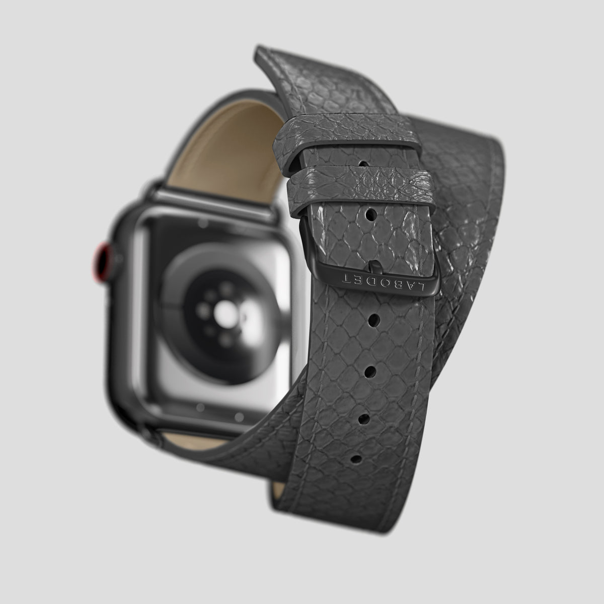 Grey Apple Watch 46mm Double Strap In Python with Black Metal -5 | Grey-Black