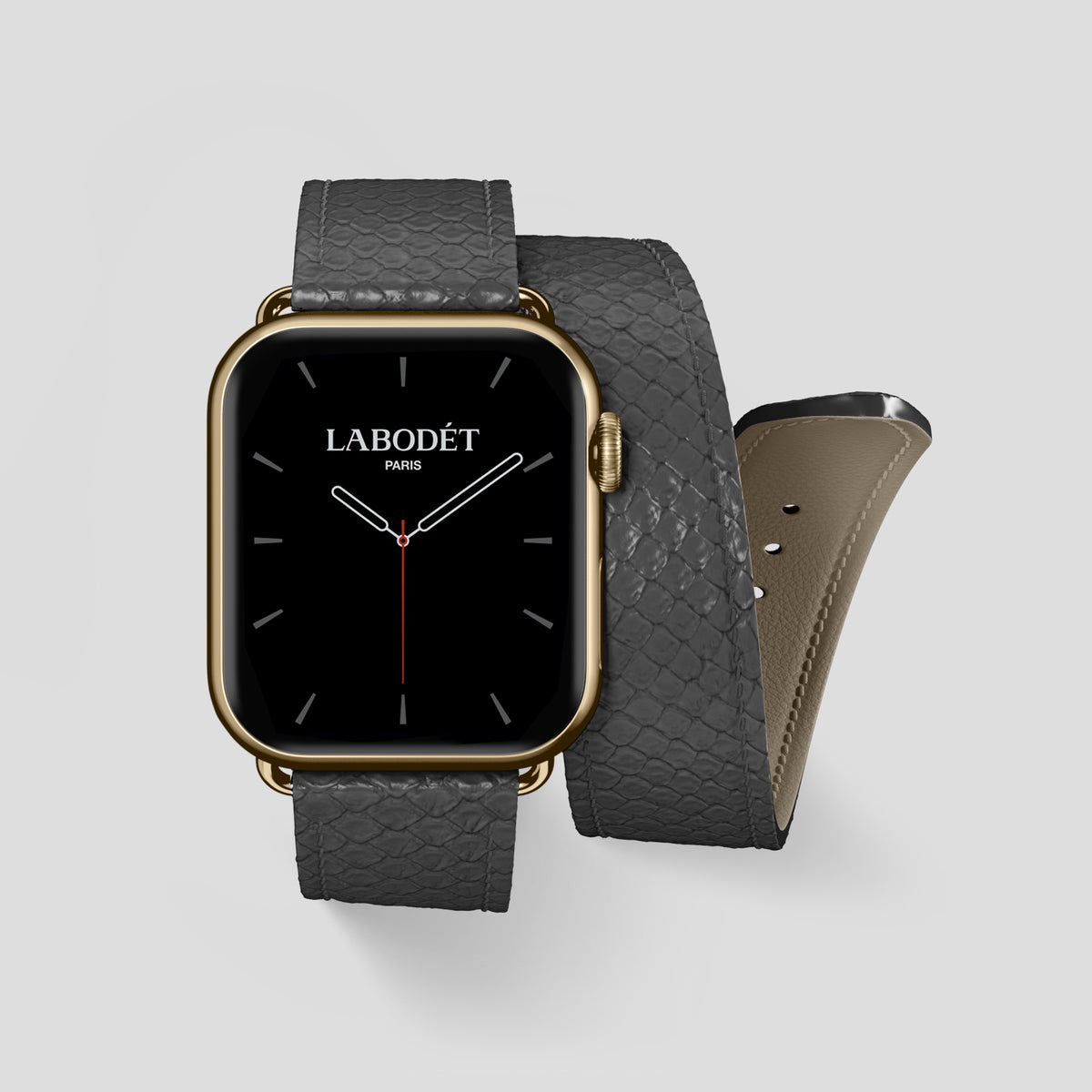 Grey Apple Watch 46mm Double Strap In Python with Gold Metal -1 | Grey-Gold