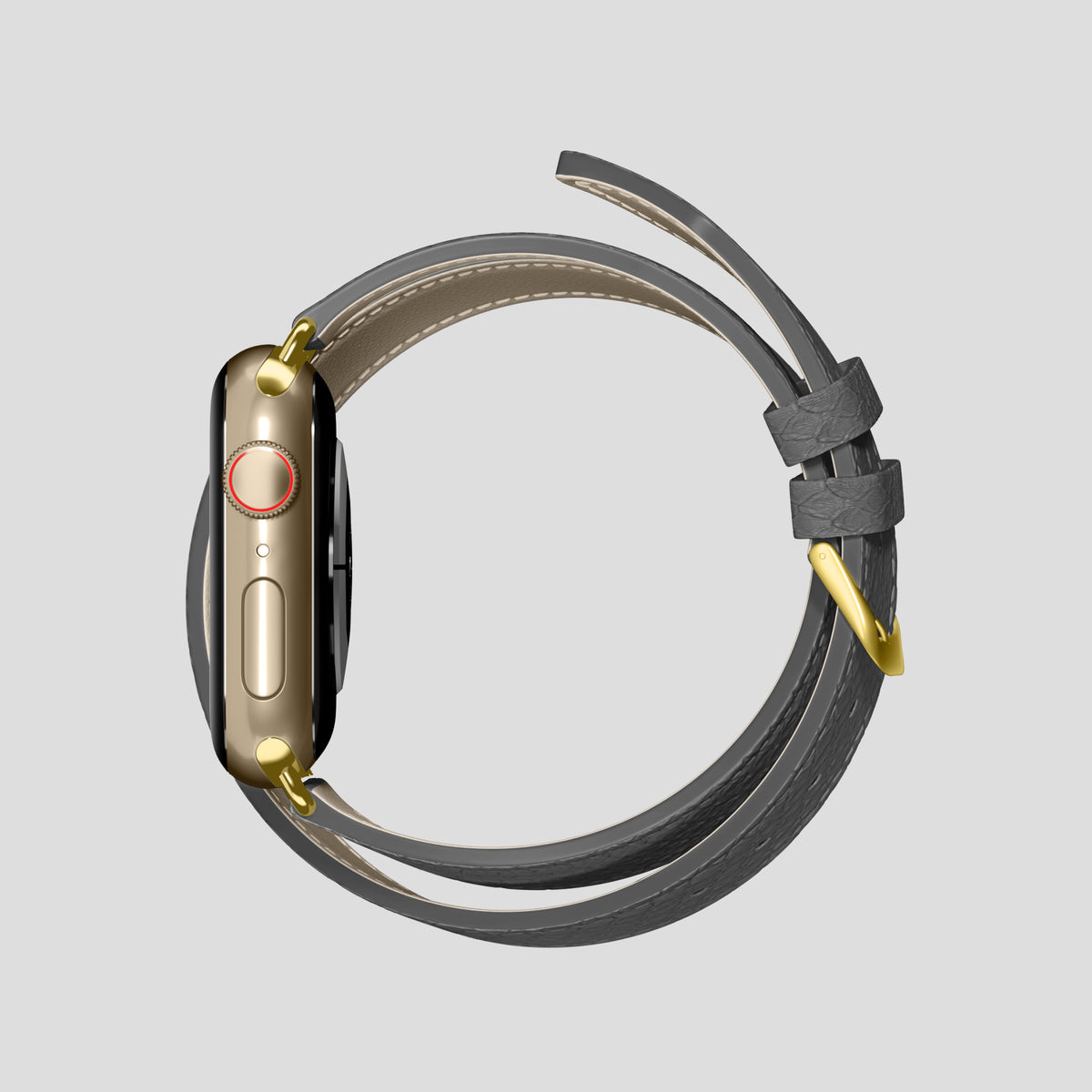 Grey Apple Watch 46mm Double Strap In Python with Gold Metal -4 | Grey-Gold