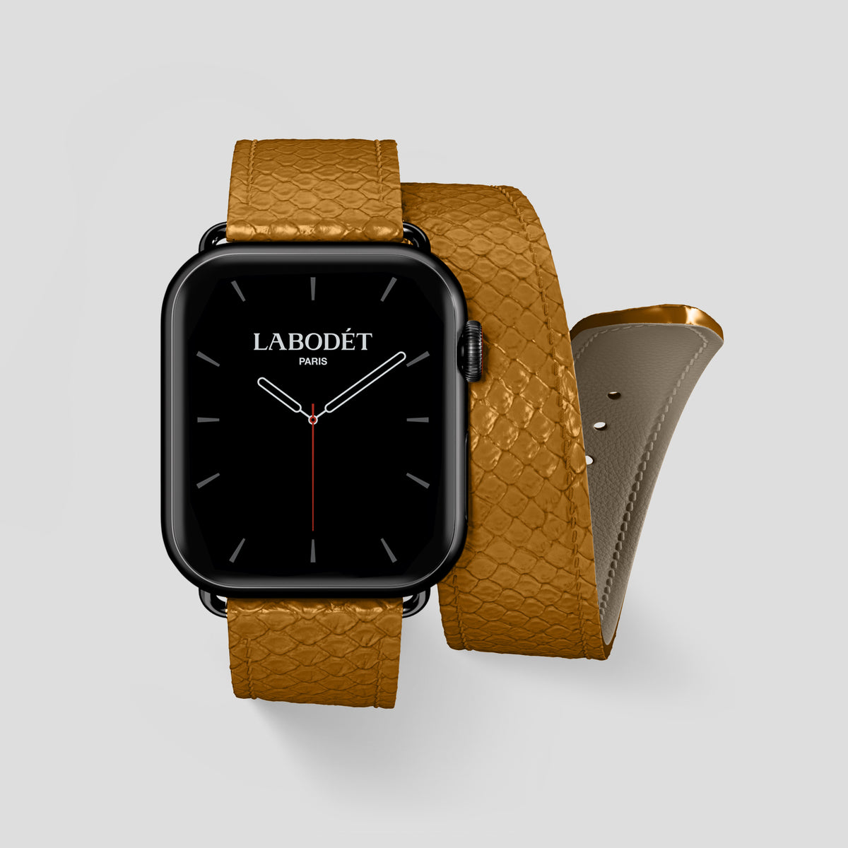 Honey Apple Watch 46mm Double Strap In Python with Black Metal -1 | Honey-Black