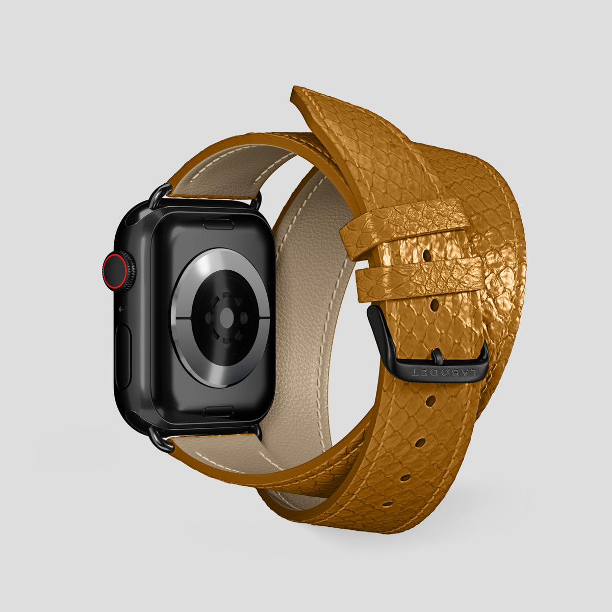 Honey Apple Watch 46mm Double Strap In Python with Black Metal -2 | Honey-Black