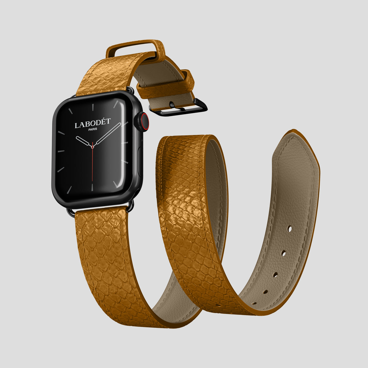 Honey Apple Watch 46mm Double Strap In Python with Black Metal -3 | Honey-Black