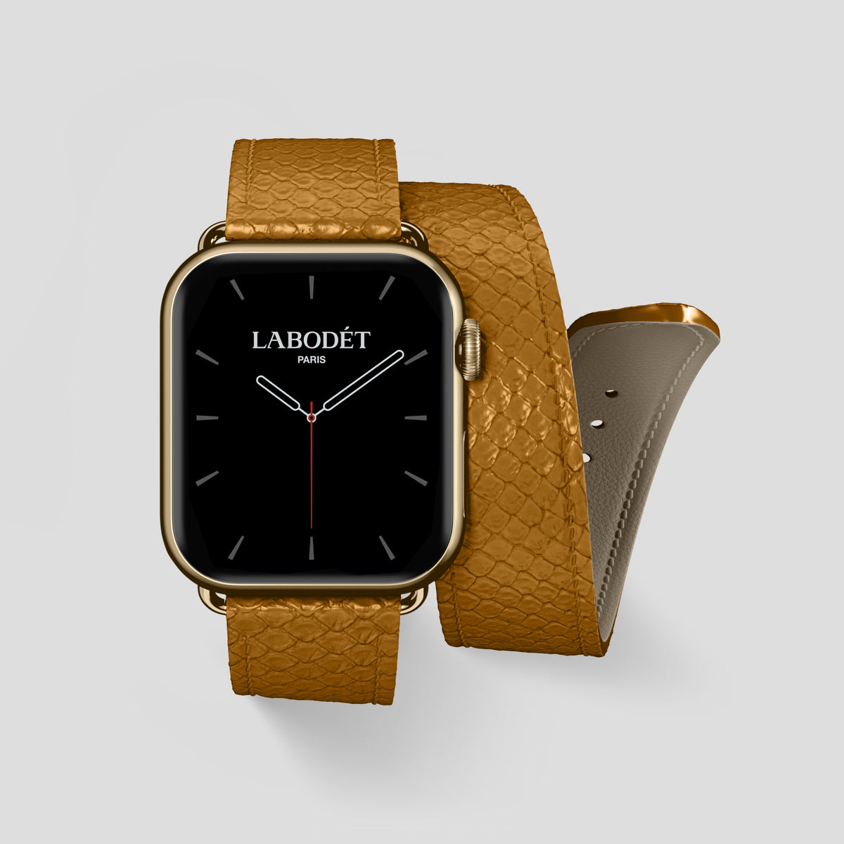 Honey Apple Watch 46mm Double Strap In Python with Gold Metal -1 | Honey-Gold