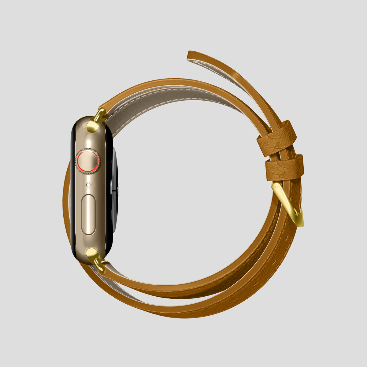 Honey Apple Watch 46mm Double Strap In Python with Gold Metal -4 | Honey-Gold