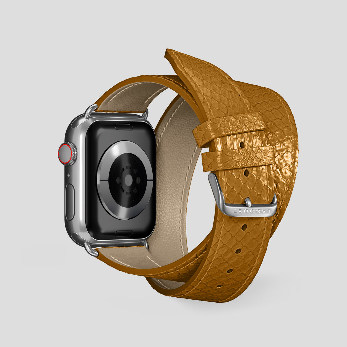 Honey Apple Watch 46mm Double Strap In Python with Steel Metal -2 | Honey-Steel