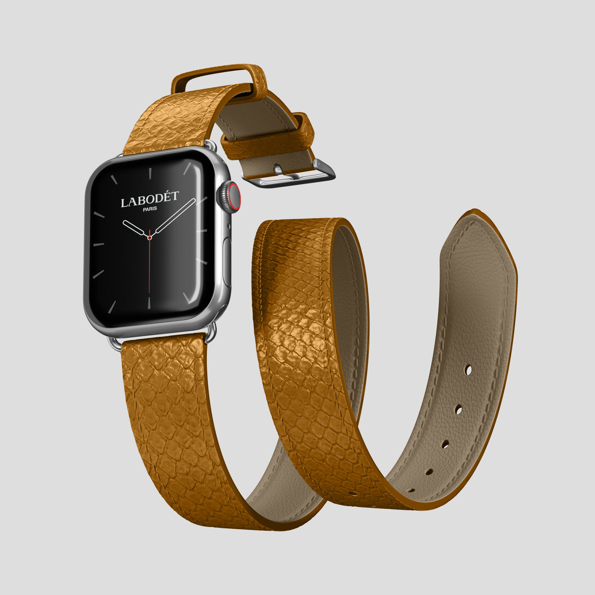 Honey Apple Watch 46mm Double Strap In Python with Steel Metal -3 | Honey-Steel