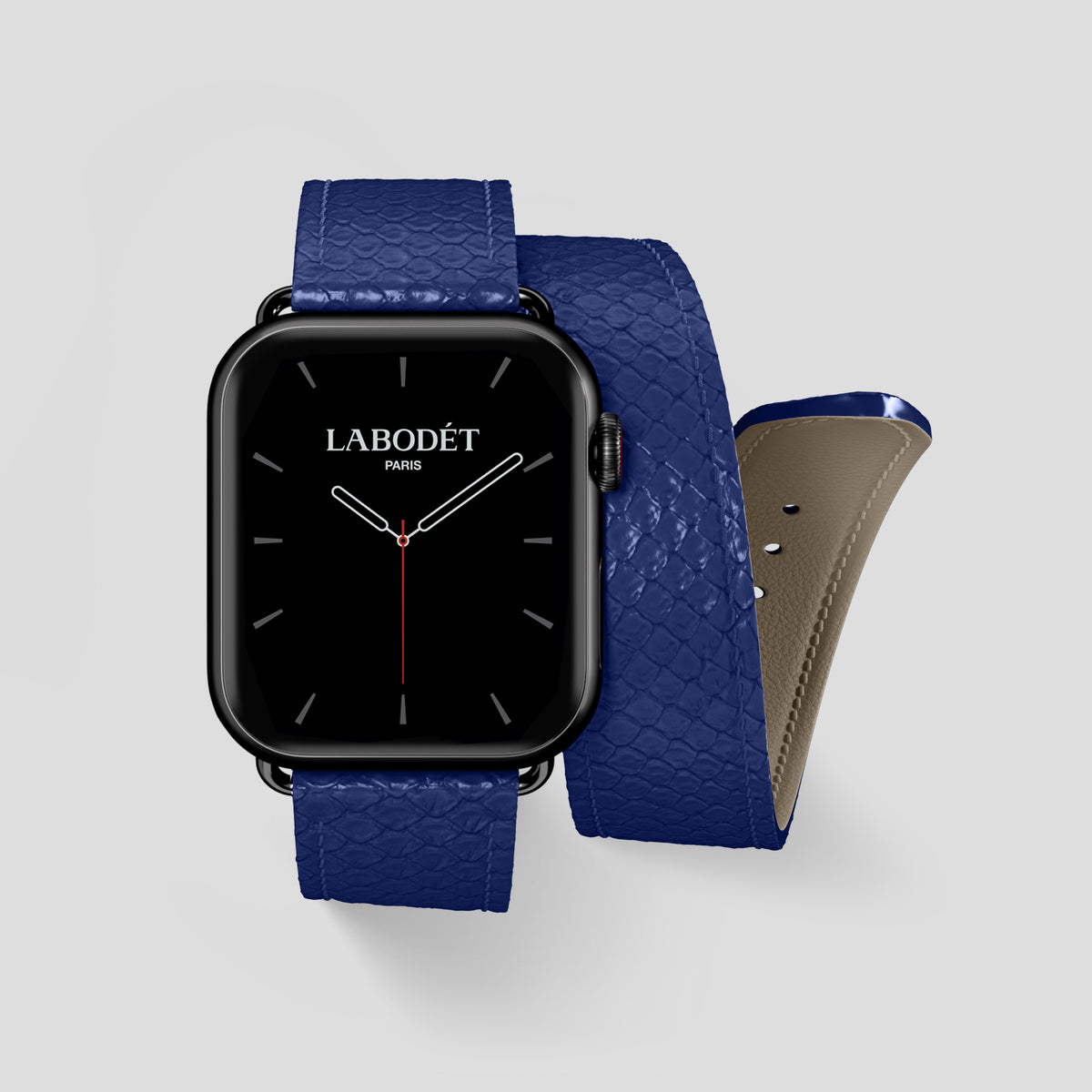 Royal Blue Apple Watch 46mm Double Strap In Python with Black Metal -1 | Royal-Blue-Black