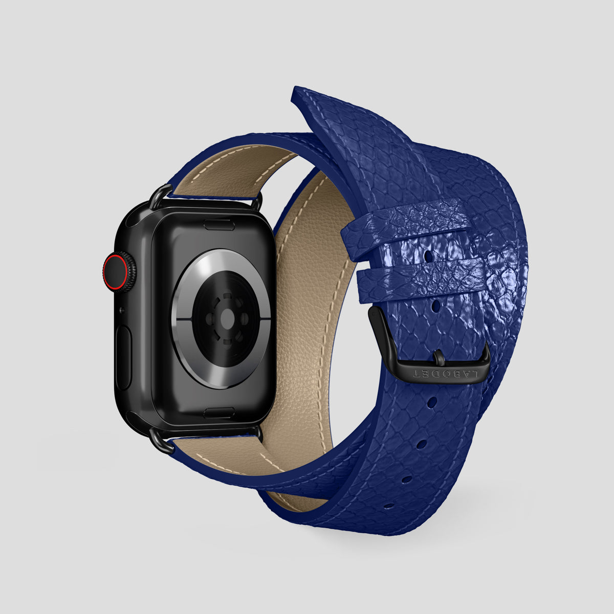 Royal Blue Apple Watch 46mm Double Strap In Python with Black Metal -2 | Royal-Blue-Black