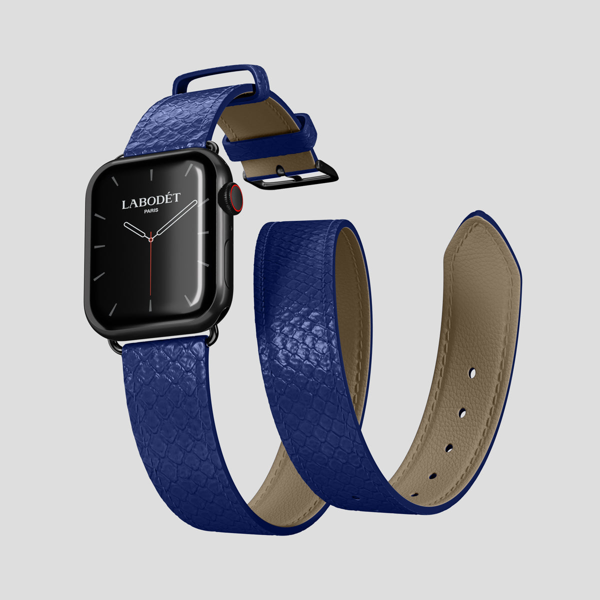 Royal Blue Apple Watch 46mm Double Strap In Python with Black Metal -3 | Royal-Blue-Black