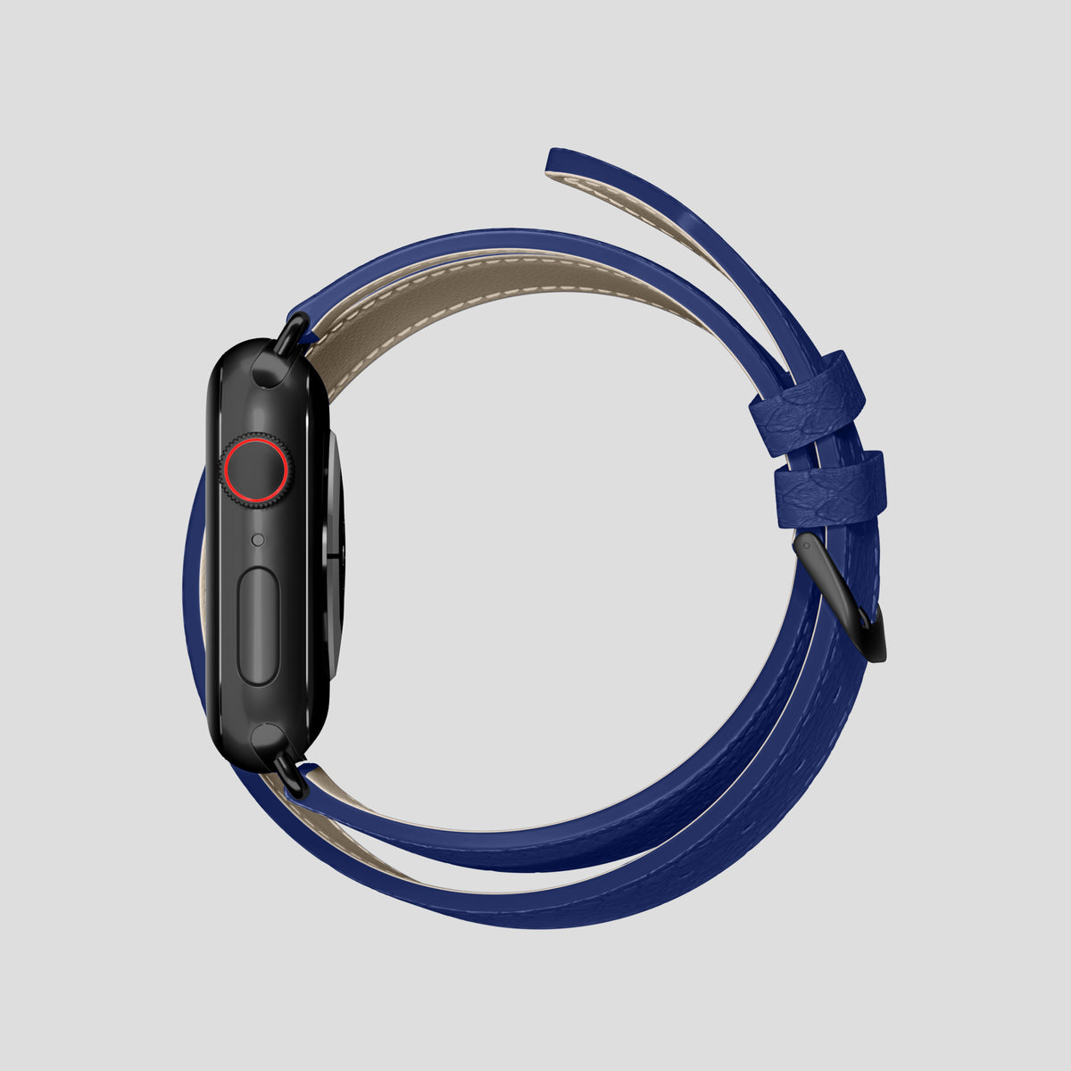 Royal Blue Apple Watch 46mm Double Strap In Python with Black Metal -4 | Royal-Blue-Black
