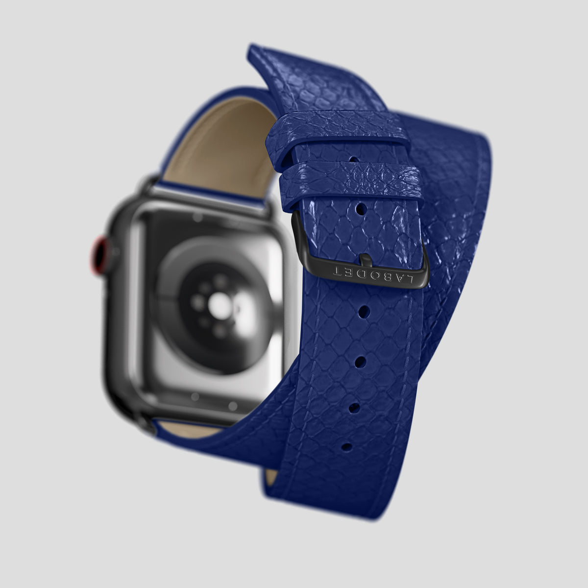 Royal Blue Apple Watch 46mm Double Strap In Python with Black Metal -5 | Royal-Blue-Black