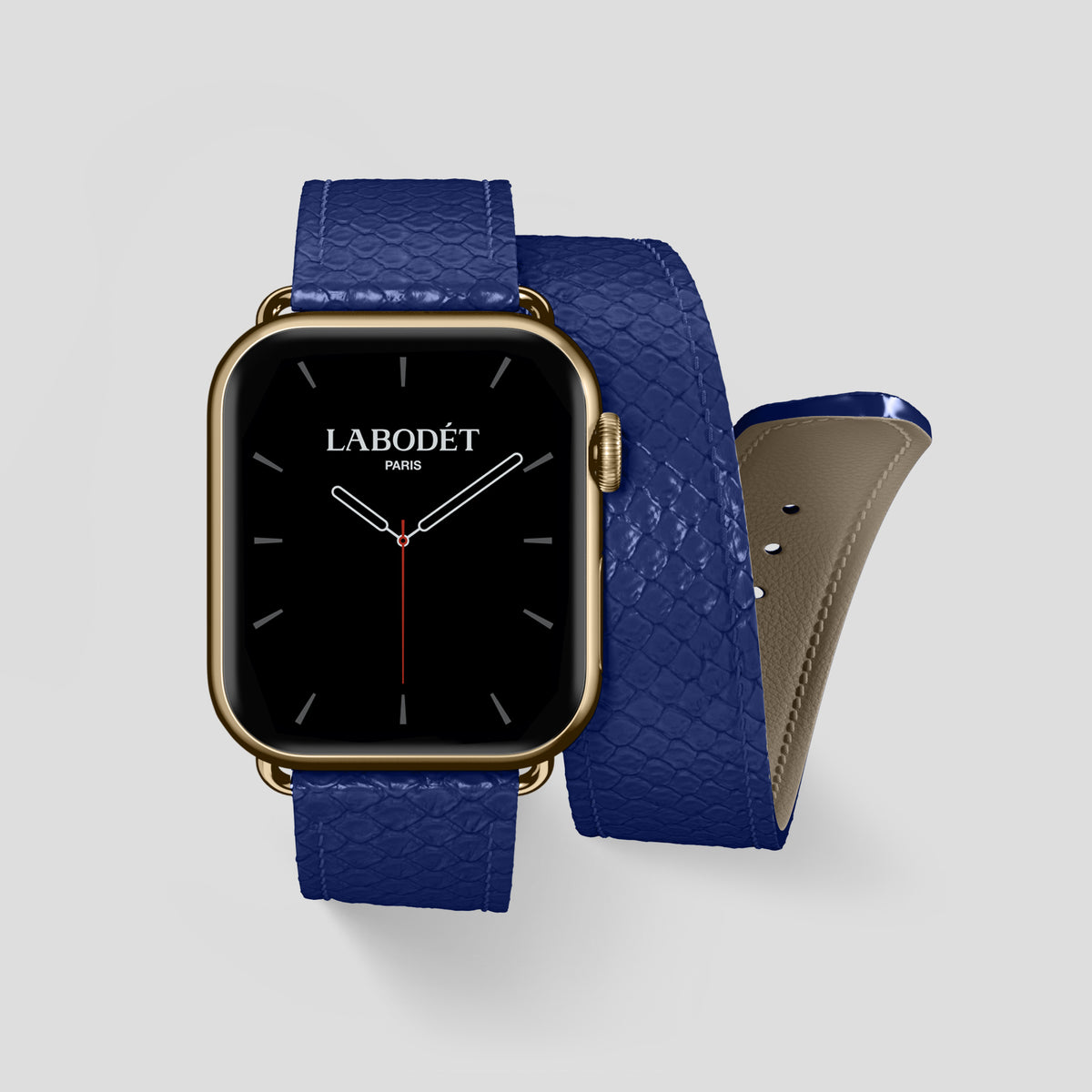 Royal Blue Apple Watch 46mm Double Strap In Python with Gold Metal -1 | Royal-Blue-Gold