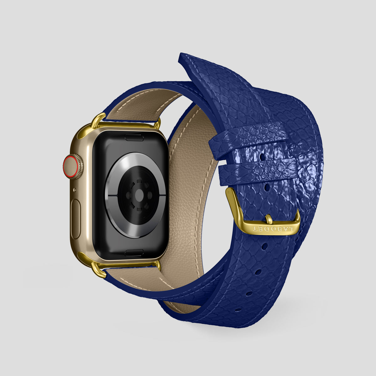 Royal Blue Apple Watch 46mm Double Strap In Python with Gold Metal -2 | Royal-Blue-Gold